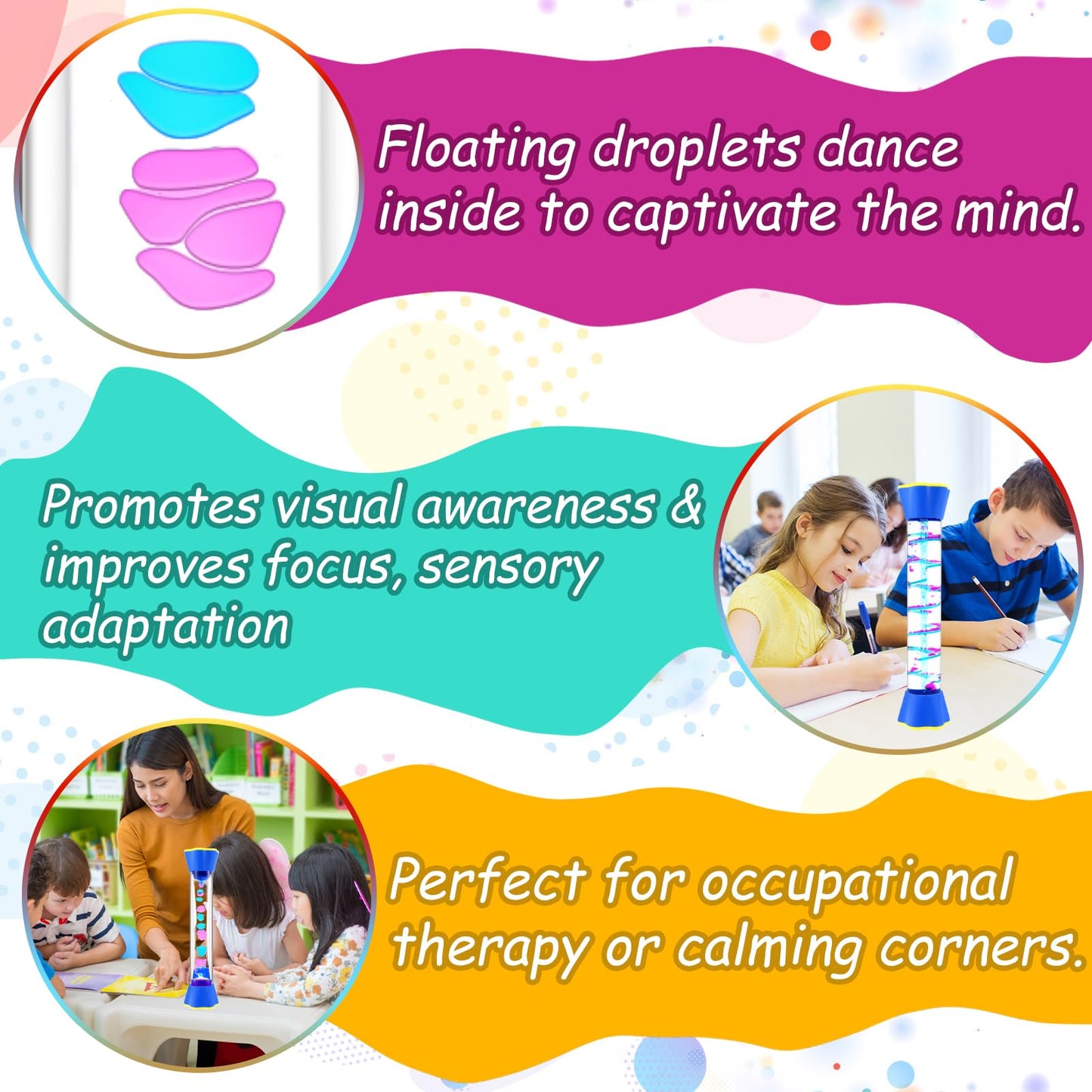 Sensory Fidget Tubes - Calming Toys for Kids & Adults- Sensory Tube with Glitter Bottle, Gravity Spinner, Bubble Drop Spiral - Fidget Toys for Classroom, Desk Decor, Office ( 2 Pack )