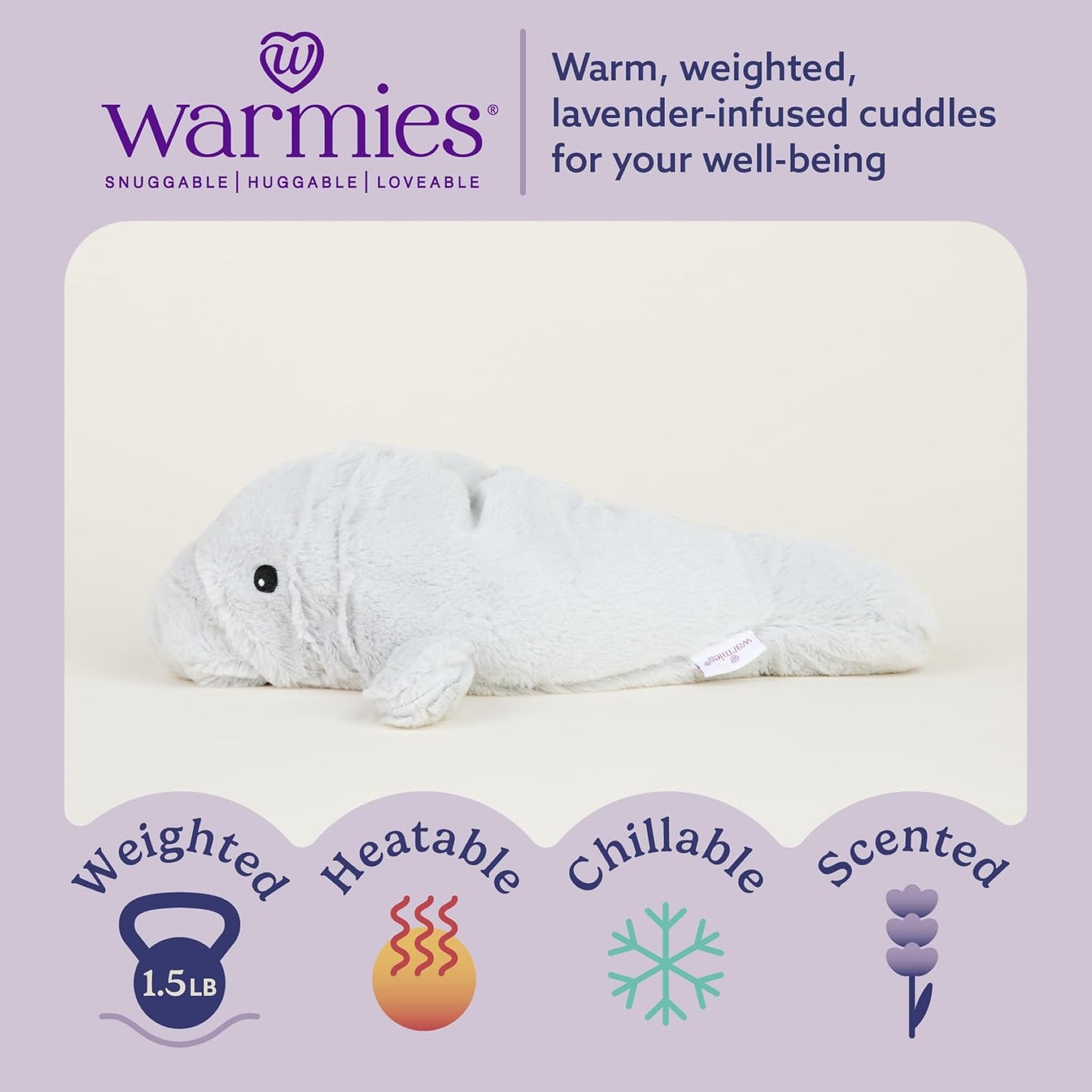 warmies Microwavable & Weighted Stuffed Animals, Manatee - Heated Stuffed Animal Plushie for Warmth & Comfort - Cute Soft Plush Toys for Adults & Children (Boys, Girls, Babies & Toddlers)