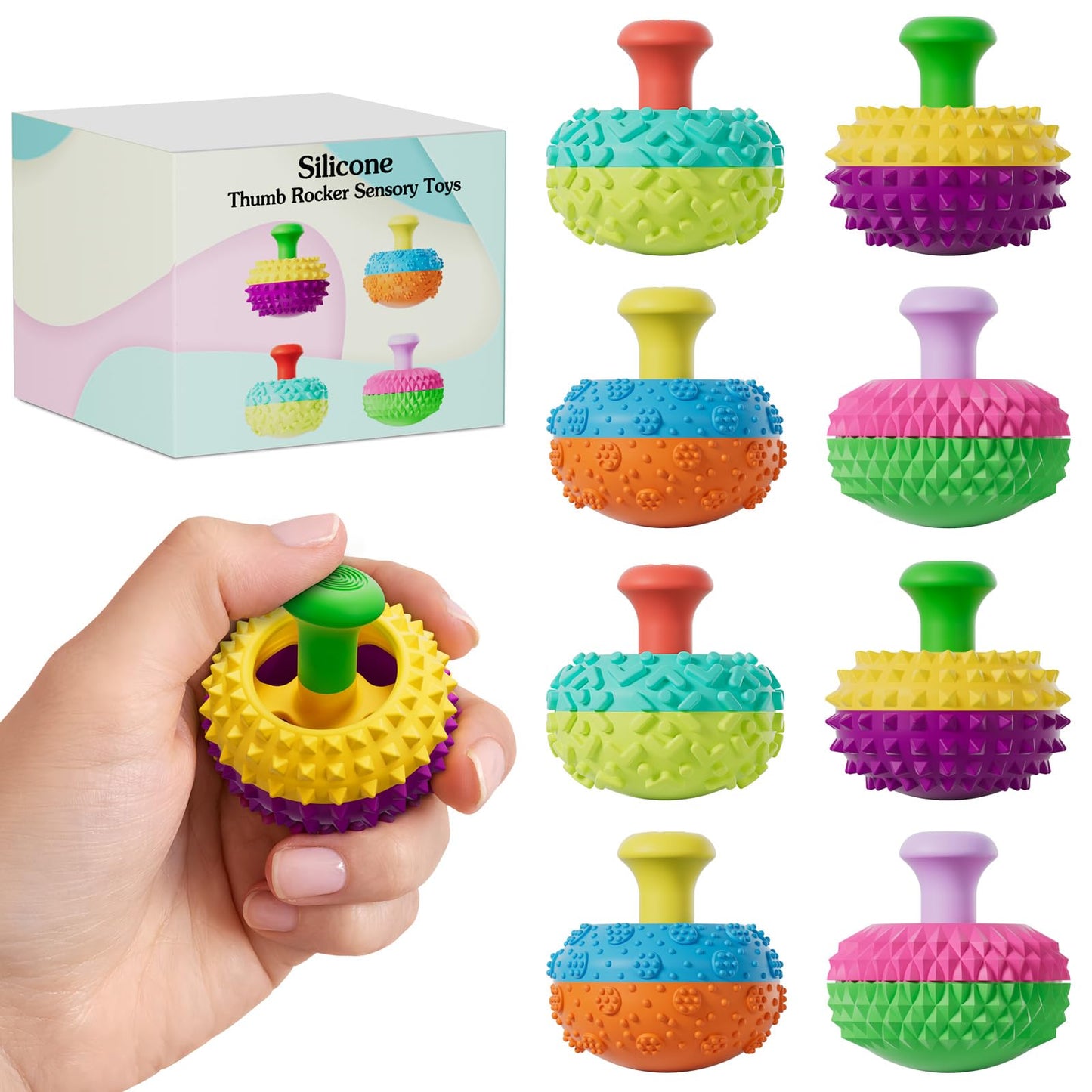 Silicone Thumb Rocker Fidget Toys for Kids Adults ,4PCS Stress Relief Sensory Toys for Autism ADHD Anxiety,Fun Textures Gadgets,Office Desk Toy,Stocking Stuffers for Women Men Teen Gifts