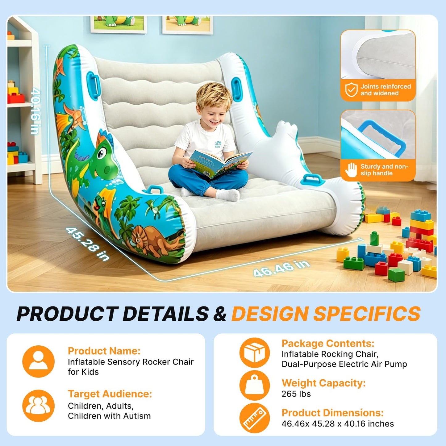 Sensory Inflatable Rocking Chair-Toddler Inflatable Rocking Chair for Sensory Needs, ADHD & Calming, Built in dual function air pump, Autism Sensory Products for Sensory Room, Ideal Gift for BoysGirls