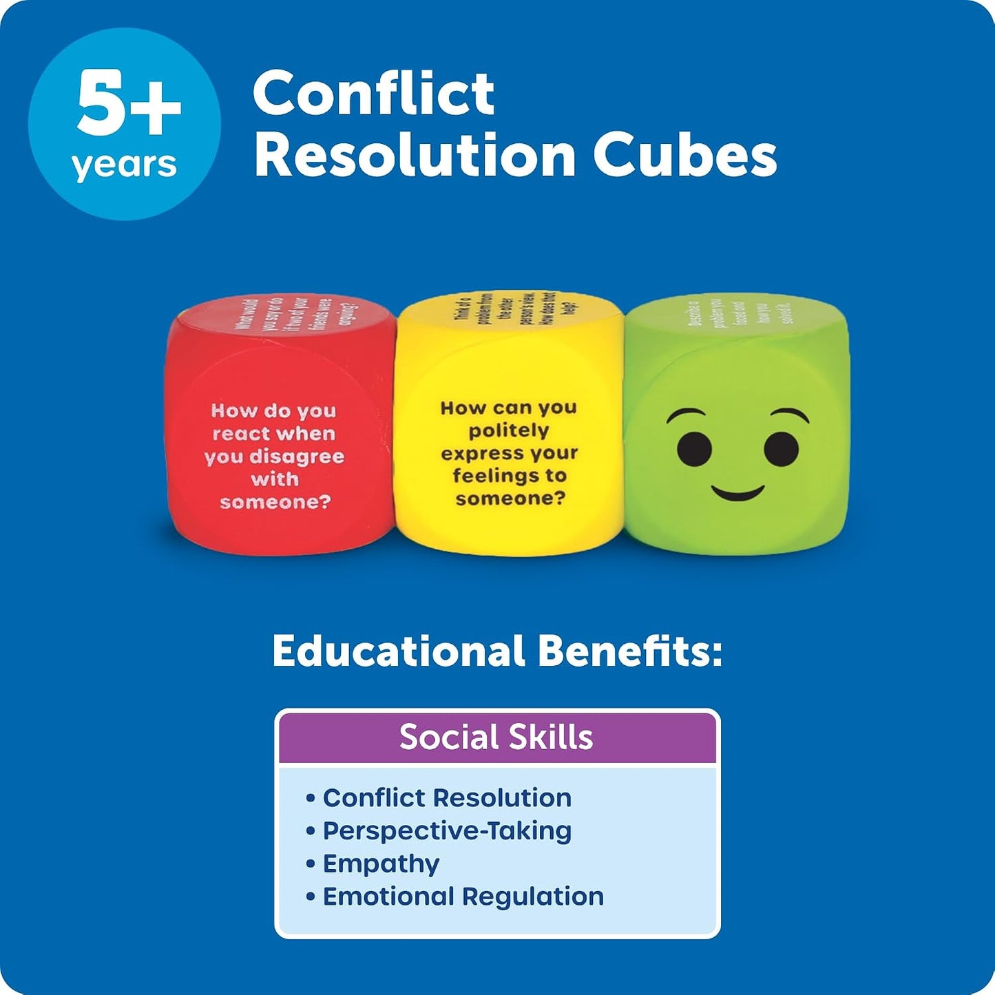 Learning Resources Conflict Resolution Cubes - Conversation Starter Cubes, Therapy Games for Kids, Social Skills Cards, Social Emotional Learning Games, Table Questions for Family Dinner