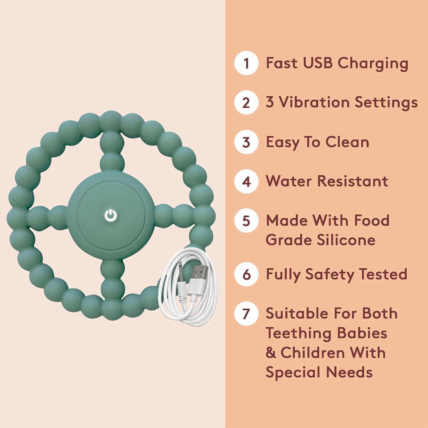 Vibrating Sensory Chew Toy - Superior Sensory Experience to Standard Autism Chew Toys. USB Chargeable. 3X Vibration Settings. Sensory Chew Toys for Autistic Children & Vibrating Teether for Baby