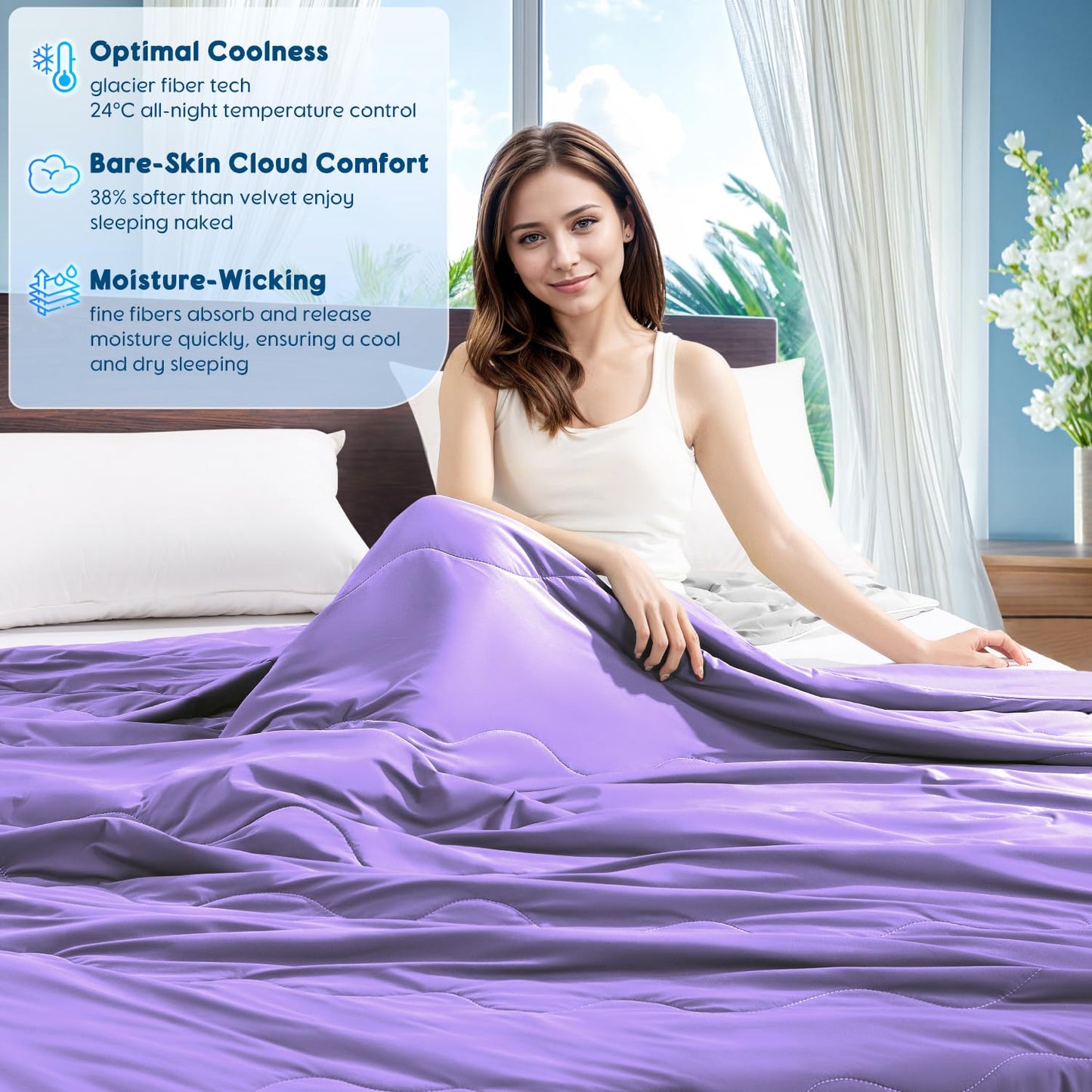 Cooling Blanket for Hot Sleepers & Night Sweats – Cooling Comforter, Breathable Lightweight Double-Sided Summer Bedding, Breathable Soft All Season (Lavender, Queen(90"x90"))