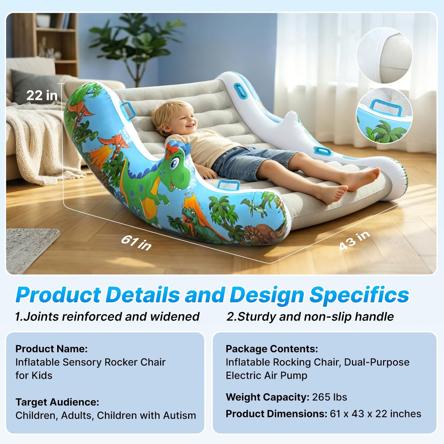 Sensory Inflatable Rocking Chair-Toddler Inflatable Rocking Chair for Sensory Needs, ADHD & Calming, Built in dual function air pump, Autism Sensory Products for Sensory Room, Ideal Gift for BoysGirls