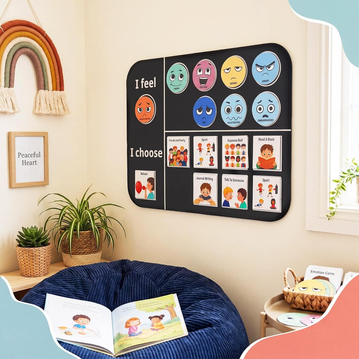Feelings Chart for Kids Emotions Chart Mental Health Posters Calm Down Corner Supplies for Toddlers School Classroom Therapy Office Preschool Nursery Decor