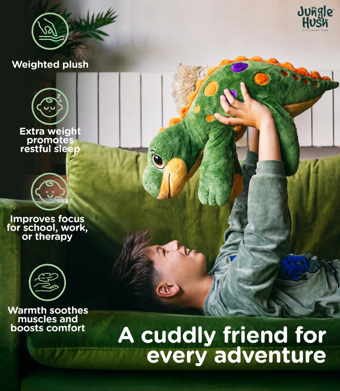 Weighted Dinosaur Stuffed Animal 5lb - Calming Plush with Removable Microwavable & Freezable Heat Pack - Unscented Sensory Toy for Kids & Adults - Soft Dino Companion for Relaxation & Comfort