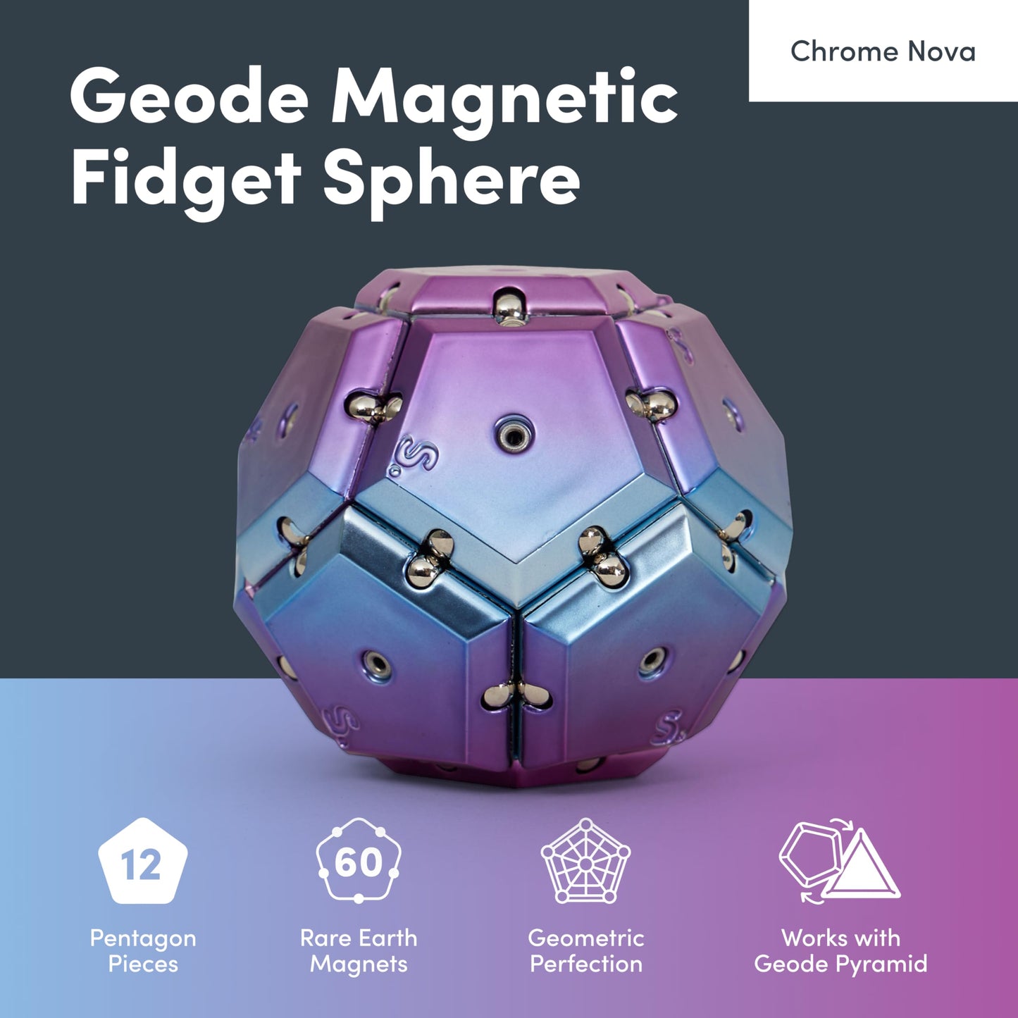 Speks Geode Magnetic Fidget Toy | Sensory Desk Toy for Adults & Teens 14+ | Stress Relief Gift | Sphere, Cool