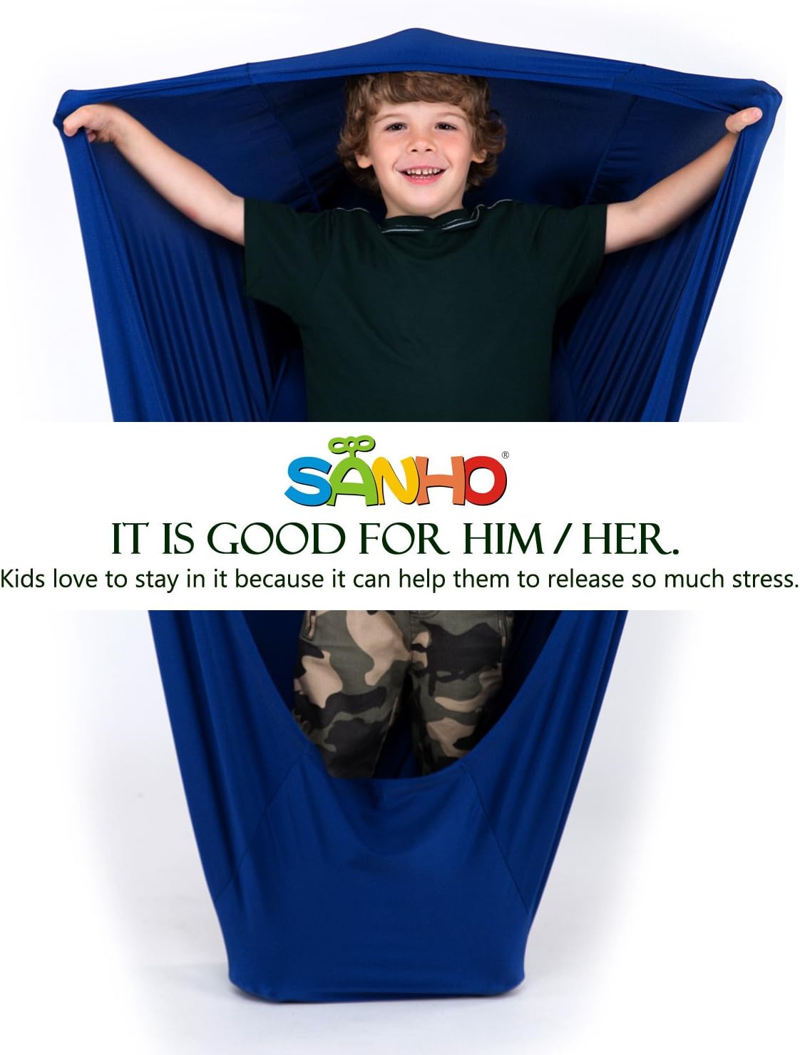 SANHO Dynamic Movement Sensory Sock, Body Sock, Toys for Autistic and Sensory Processing Disorders, Updated Version, Good for height:35"- 59" Deep Blue