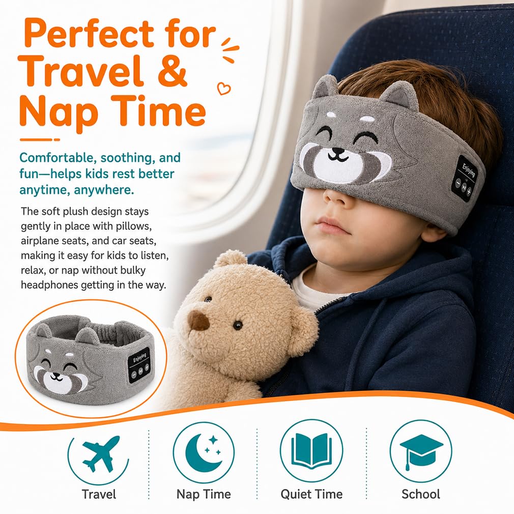 Dozibands Plush Sleep Headband for Kids Bluetooth Wireless Cozy Tunes Headphones Sensory Eye Mask Sleeping Ear Muffs