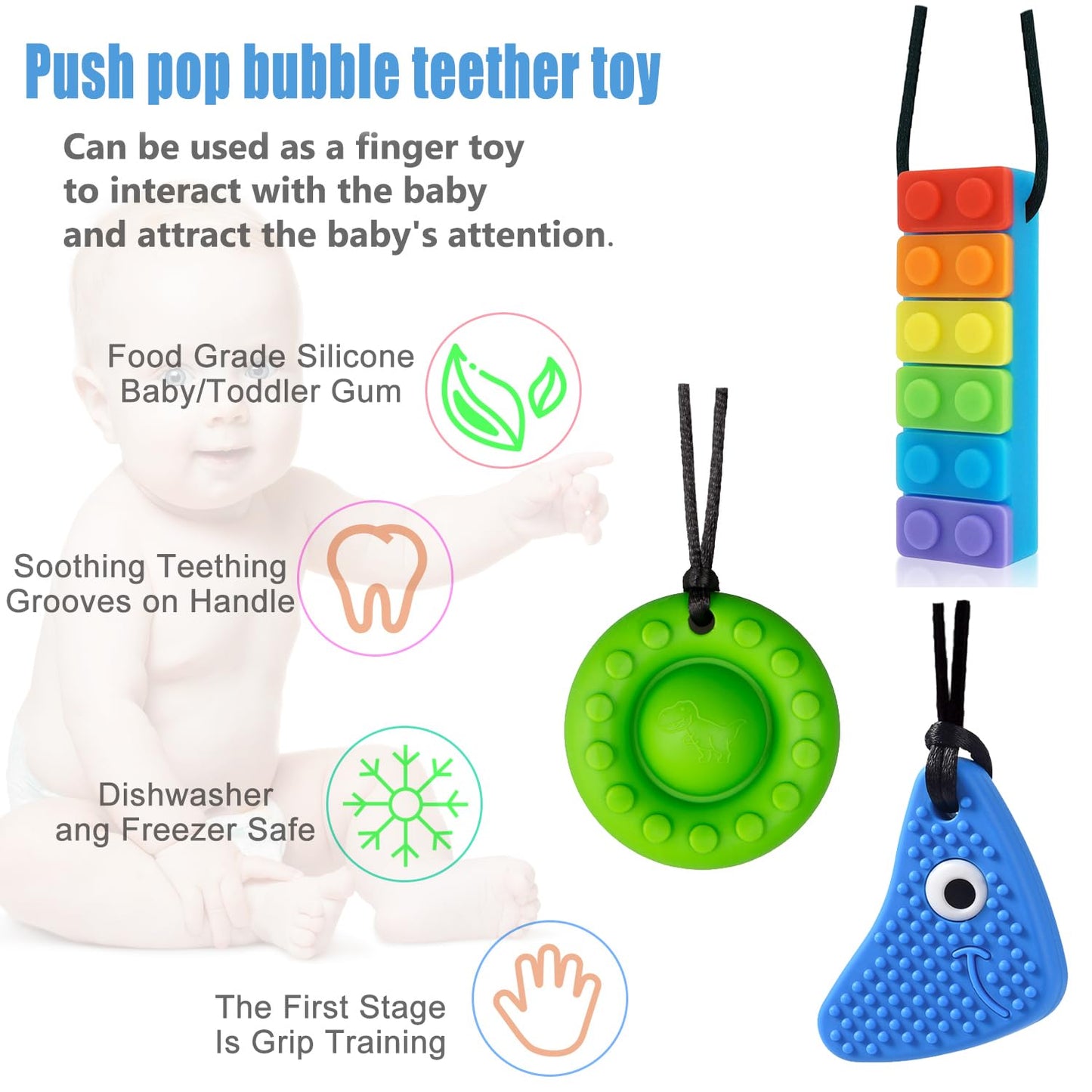 Chew Necklaces for Sensory Kids, 5 Pack Silicone Sensory Chew Toys Multi-Style Chewy Necklace Sensory Motor Aids, Different Textures Chewelry for Autism, ADHD, SPD, Sensory Needs Children and Adults