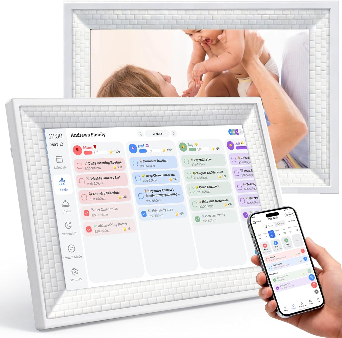 10.1" Smart Chore Chart & Visual Schedule for Kids - Digital Daily Routine Board, Neurodivergent Friendly Gamified Planner display, App Syncs w/ Google Calendar, No Subscription (Classic Routine Edition)