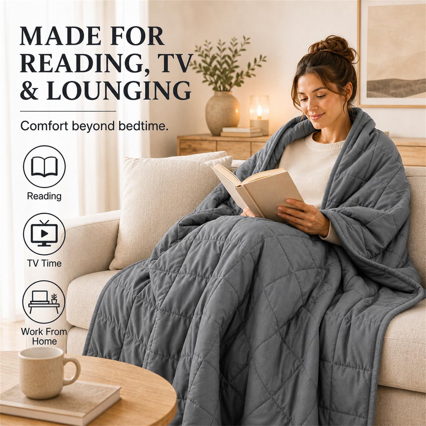 Smart Queen Cooling Weighted Blanket for Adults 15 lbs, 48"x72" Twin Size Heavy Blanket for Sleeping, Soft Breathable Cotton with Glass Beads, Machine Washable, Grey (Fits 120-160 lbs)