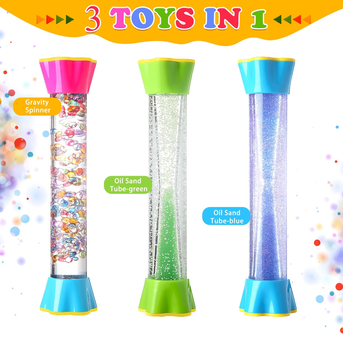 Sensory Fidget Tubes - Calming Toys for Kids & Adults- Sensory Tube with Glitter Bottle, Gravity Spinner, Bubble Drop Spiral - Fidget Toys for Classroom, Desk Decor, Office ( 2 Pack )