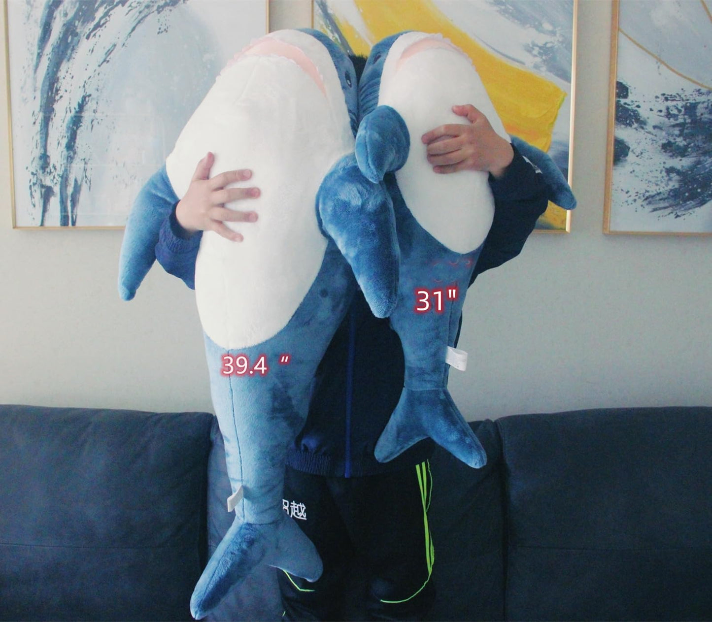 39.4 Inch XXL 15% Chubbier Weighted Giant Shark Stuffed Animal,Soft Chonky Shark Toys Shark Plush Pillows Stuffed Shark for Brave Boy's and Girl's Room Décor,Perfect Stress Relief for Women