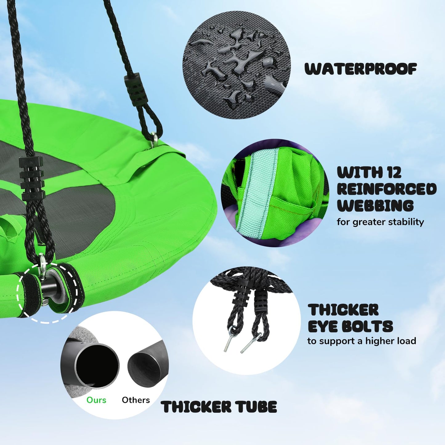 Trekassy 700lb 40 Inch Saucer Tree Swing for Kids Adults Outdoor 900D Oxford Waterproof with 2pcs Tree Hanging Straps, Steel Frame and Adjustable Ropes Blue