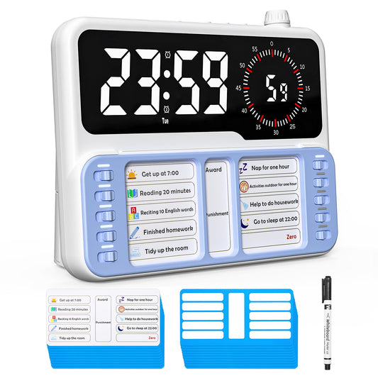 7-in-1 Visual ADHD Timer for Kids with Chore Chart Board, ADHD Tools Schedule for Kids with Autism, Alarm, Countdown, Date, Temperature, Storage, Daily Checklist for Home/School/Classroom/Desk(Pink)