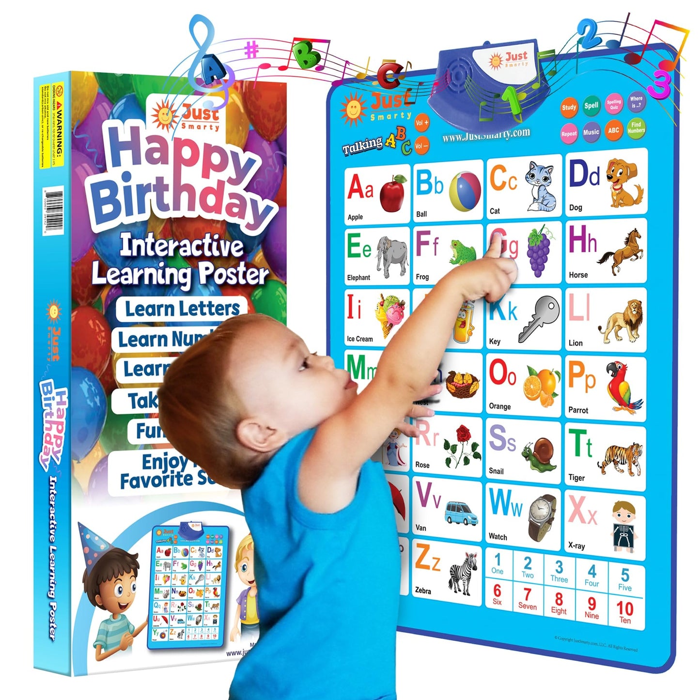 Just Smarty Interactive Alphabet Wall Chart, Blue | ABCs & 123s Learning for Toddlers 1-5, Educational Gift for Ages 1-5, Speech Therapy, Autism Toys
