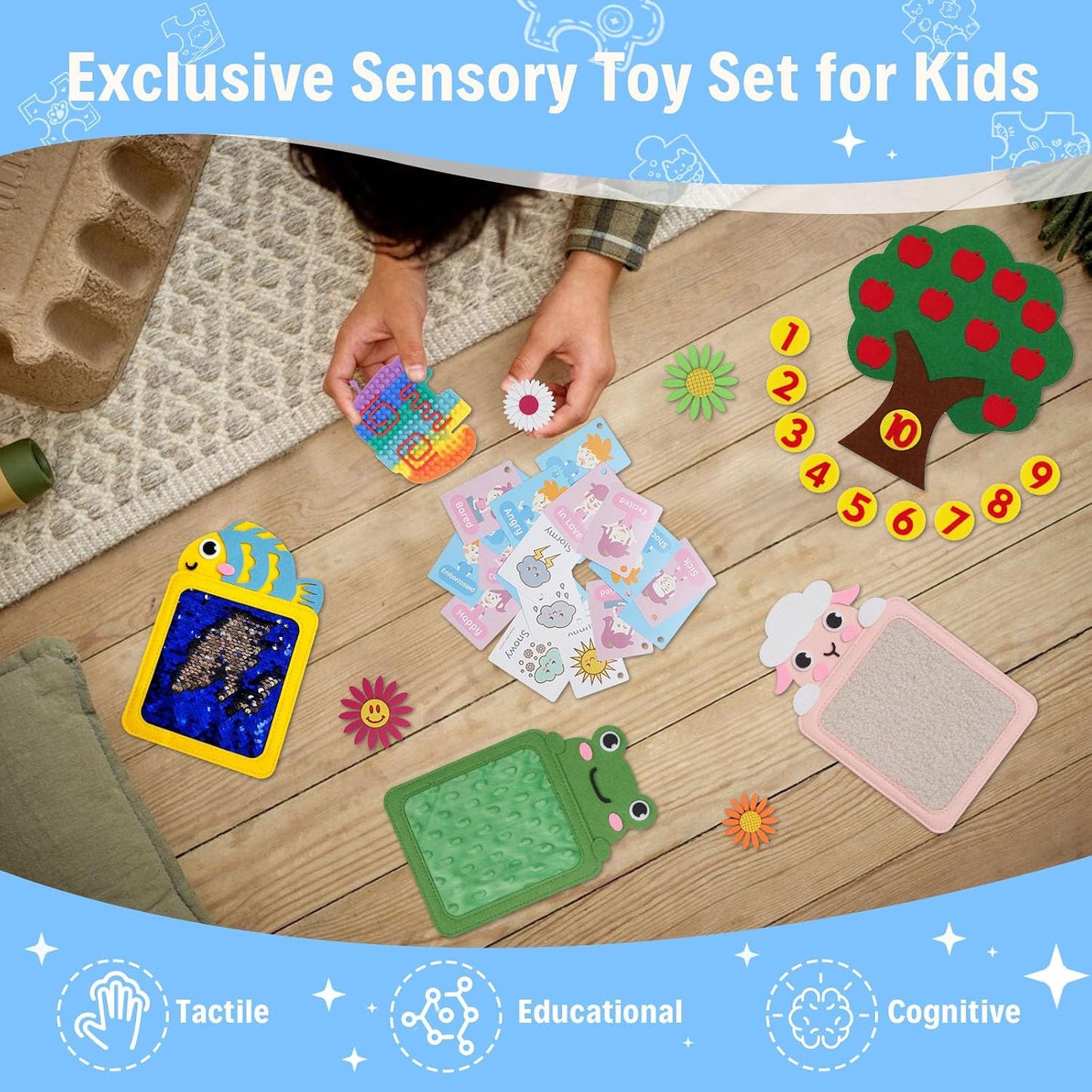 Kids Pop-up Sensory Tent, Foldable Blackout Tent for Children with Autism and ADHD, Calm Corner with Cognitive Toys Included, with Mesh Windows， Ideal for Kids with Special Sensory Needs | Includes Sensory Mats, Emotion Flashcards, Counting Toys, 35.4" Co