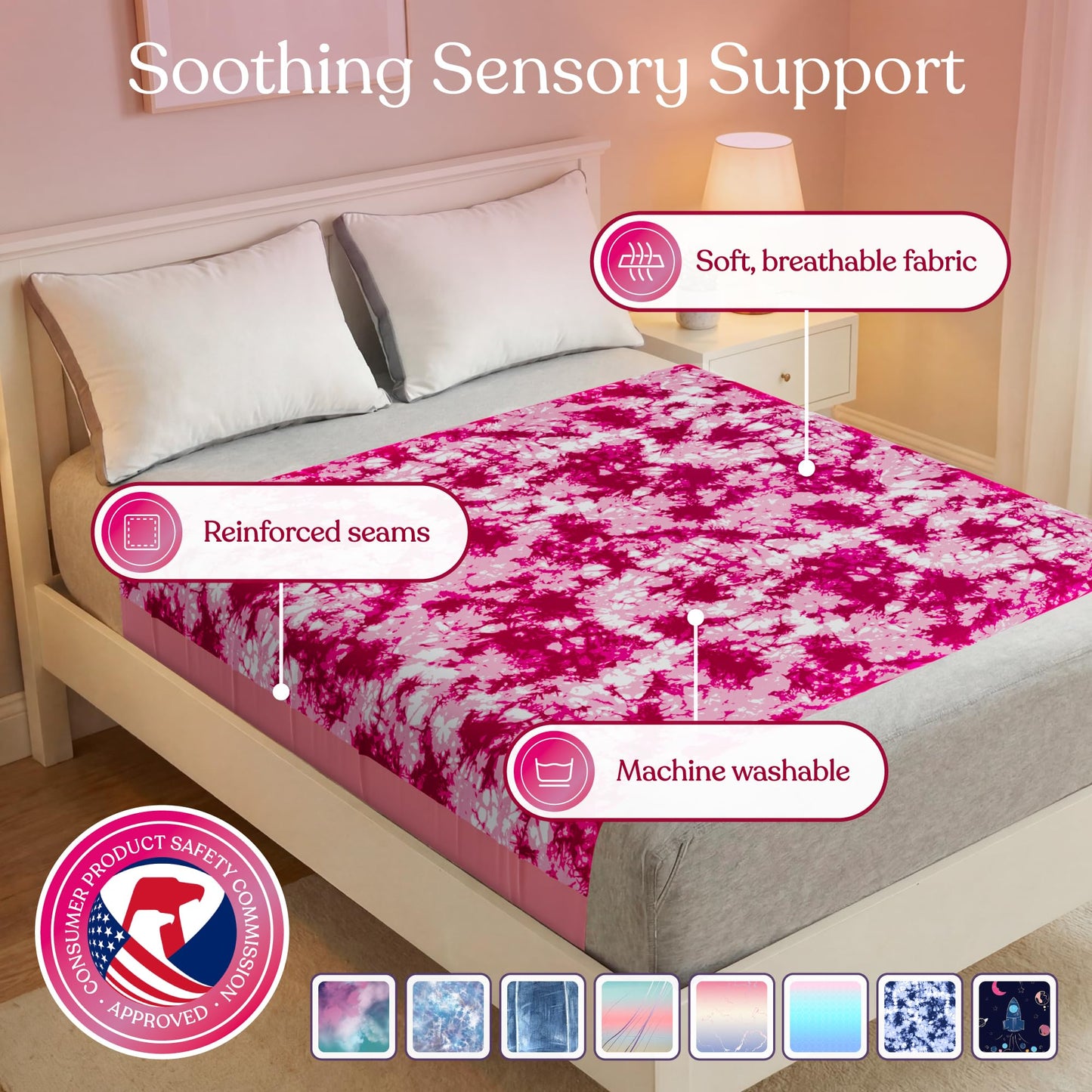 Deep Pressure Sensory Bed Sheet – Twin Sensory Compression Sheet Breathable Sleep Pod Blanket for Better Sleep Support – Calming Compression Blankets for Kids and Adults Blue Petal