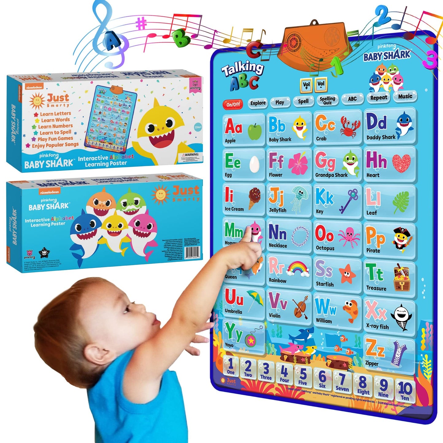 Just Smarty Interactive Alphabet Wall Chart, Blue | ABCs & 123s Learning for Toddlers 1-5, Educational Gift for Ages 1-5, Speech Therapy, Autism Toys