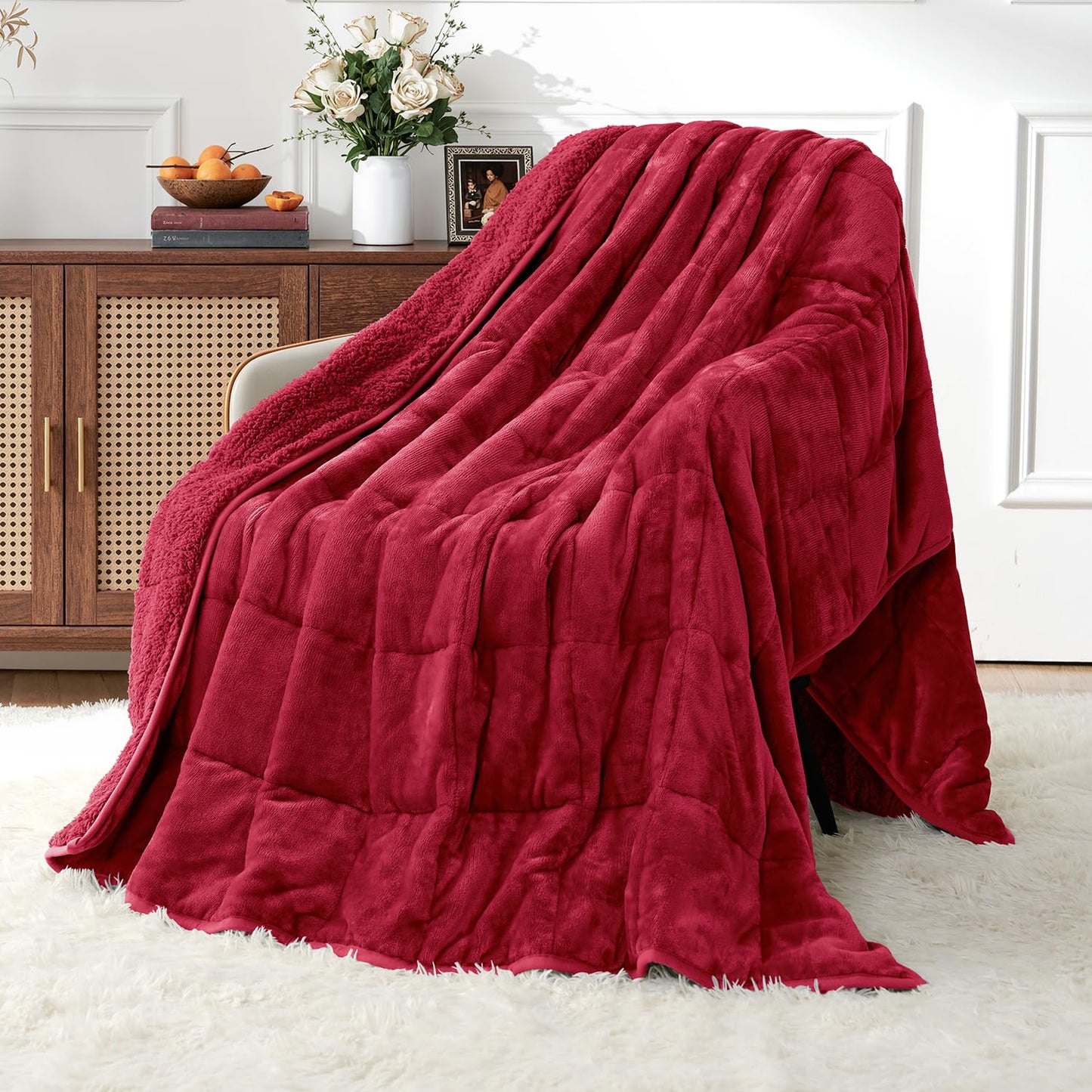 Uttermara Weighted Blankets for Adults Queen Size, 15lbs 60x80 inches Blanket with Soft Warm Plush Sherpa Fleece, Washable Thick Heavy Throw for Sleeping and Calming, Grey