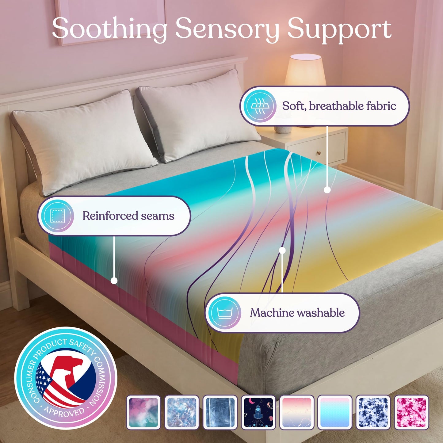 Deep Pressure Sensory Bed Sheet – Twin Sensory Compression Sheet Breathable Sleep Pod Blanket for Better Sleep Support – Calming Compression Blankets for Kids and Adults Blue Petal