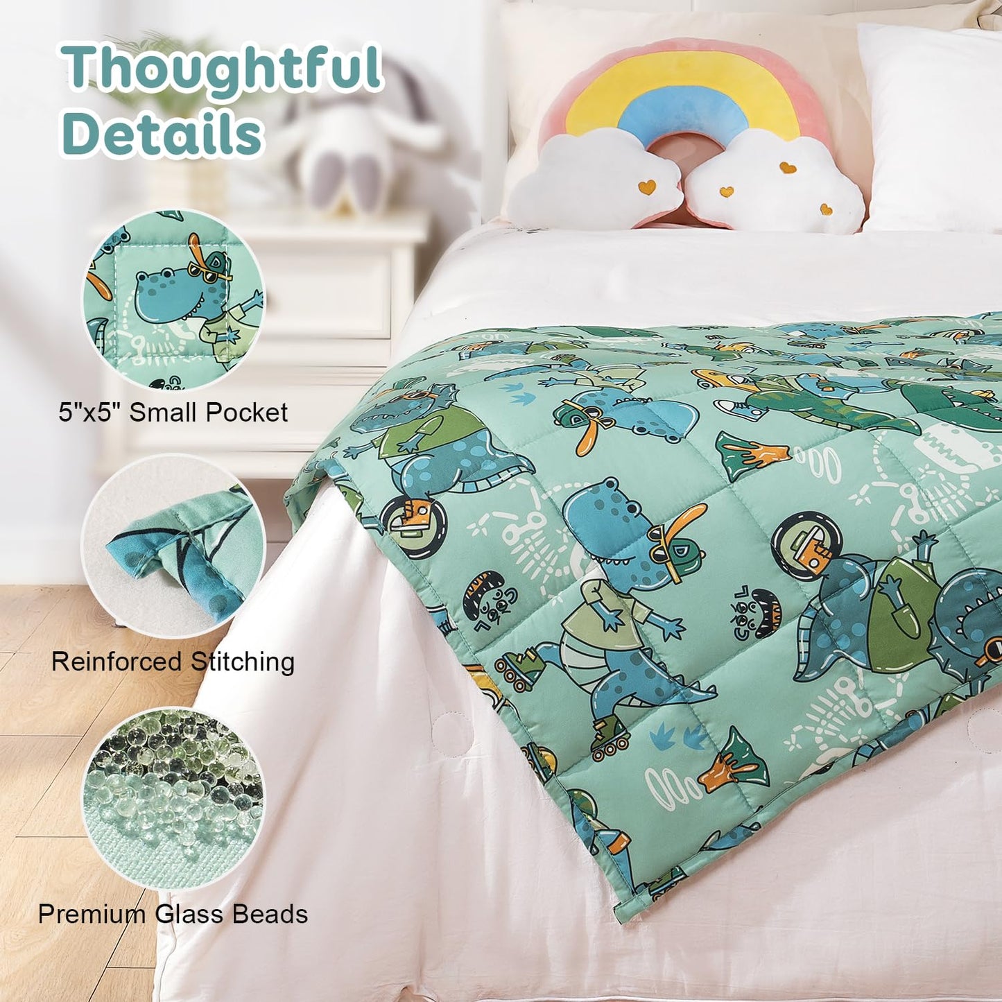 Kivik Weighted Blanket 3lbs, Blue Dinosaur Weighted Blankets, Cute Small Weighted Blankets 3 Pounds, Washable Soft Heavy Blanket Throw for All-Season, 36x48 Inches Blue
