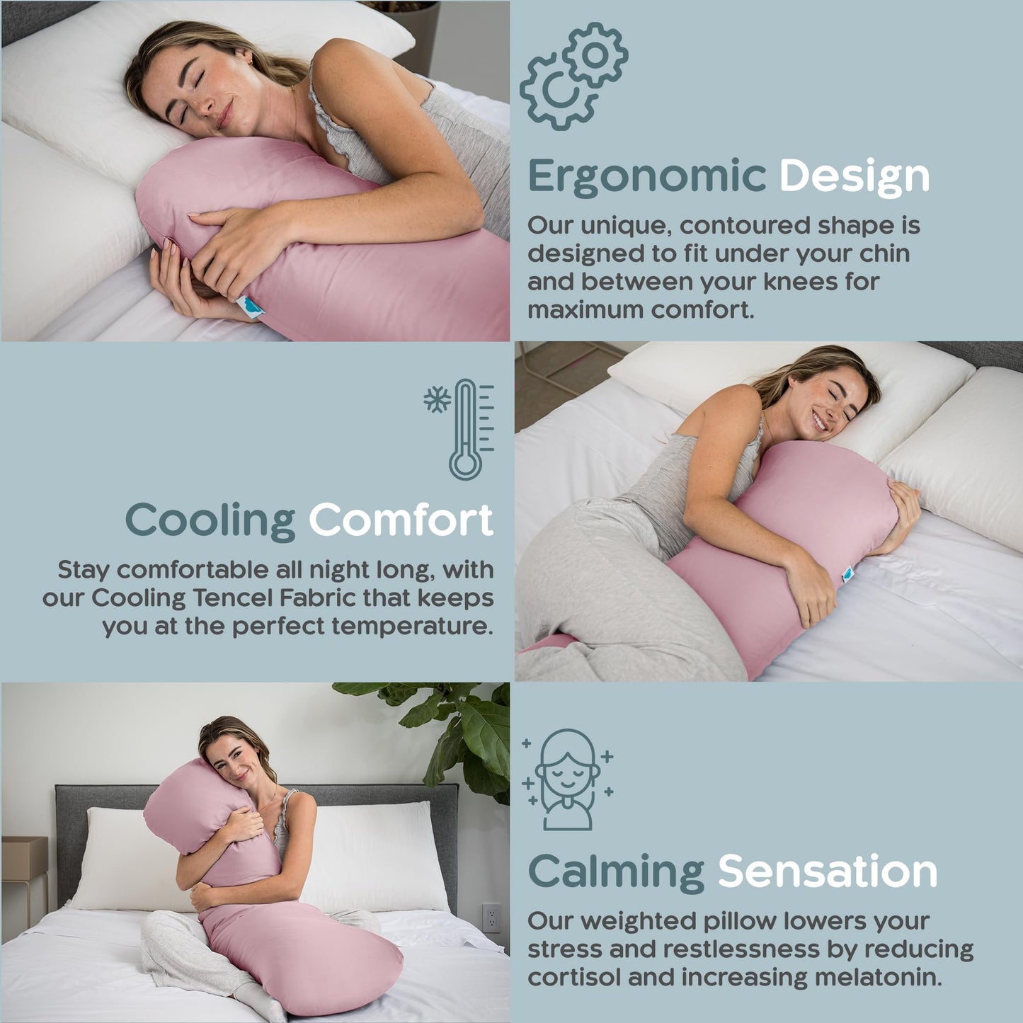 SleepCloud Weighted Body Pillow 6.5lbs - Weighted Pillow for Deeper Sleep (41" x 10") - Cooling Body Pillows for Adults, Full Body Pillow for Sleeping, Side Sleeper Body Pillow with Cover