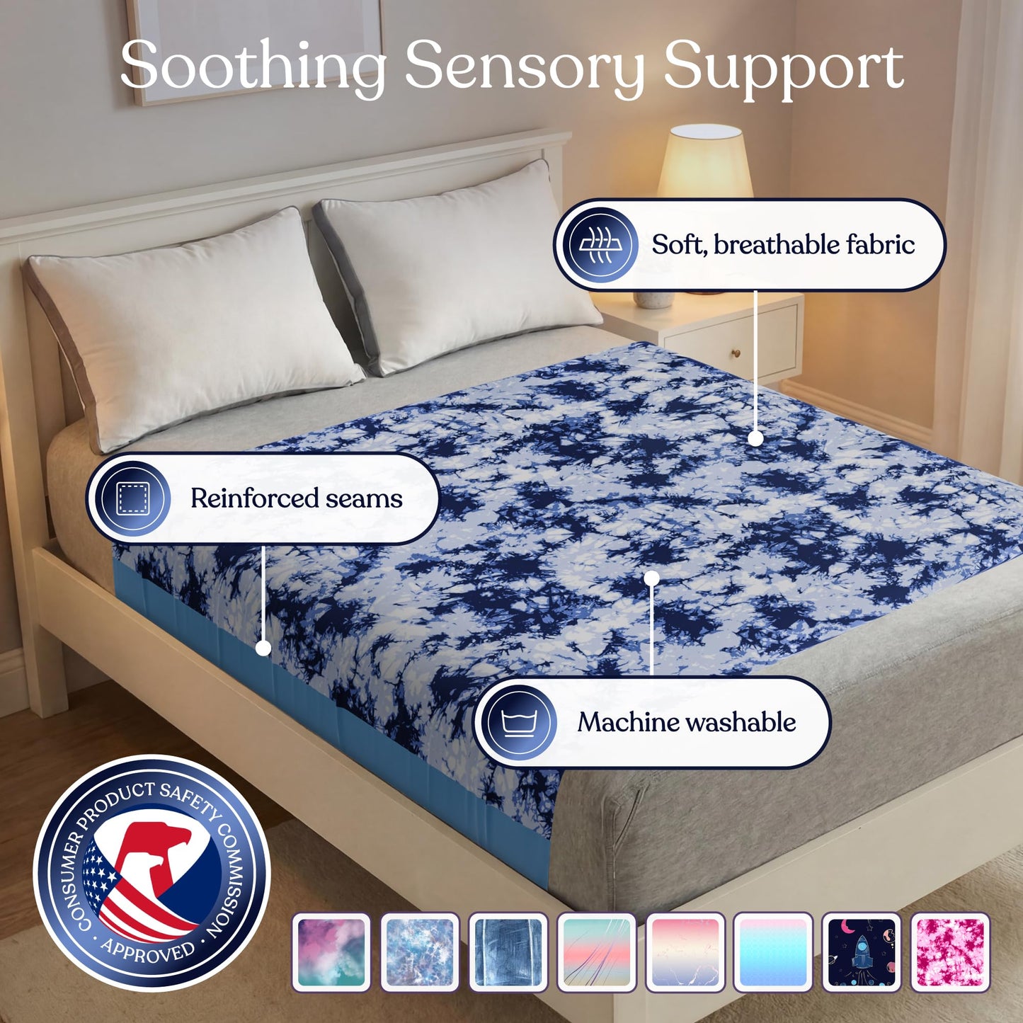 Deep Pressure Sensory Bed Sheet – Twin Sensory Compression Sheet Breathable Sleep Pod Blanket for Better Sleep Support – Calming Compression Blankets for Kids and Adults Blue Petal