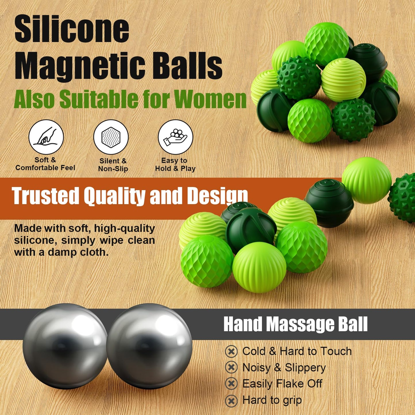 Silicone Magnetic Balls, Fidget Toys, 6-Pack Stress Relief Toys for Adults, Teens, Sensory Toy for Fingers Hands, Quiet Office Desk Toys with Textures, Magnet Fidget Fun Gift (Purple)
