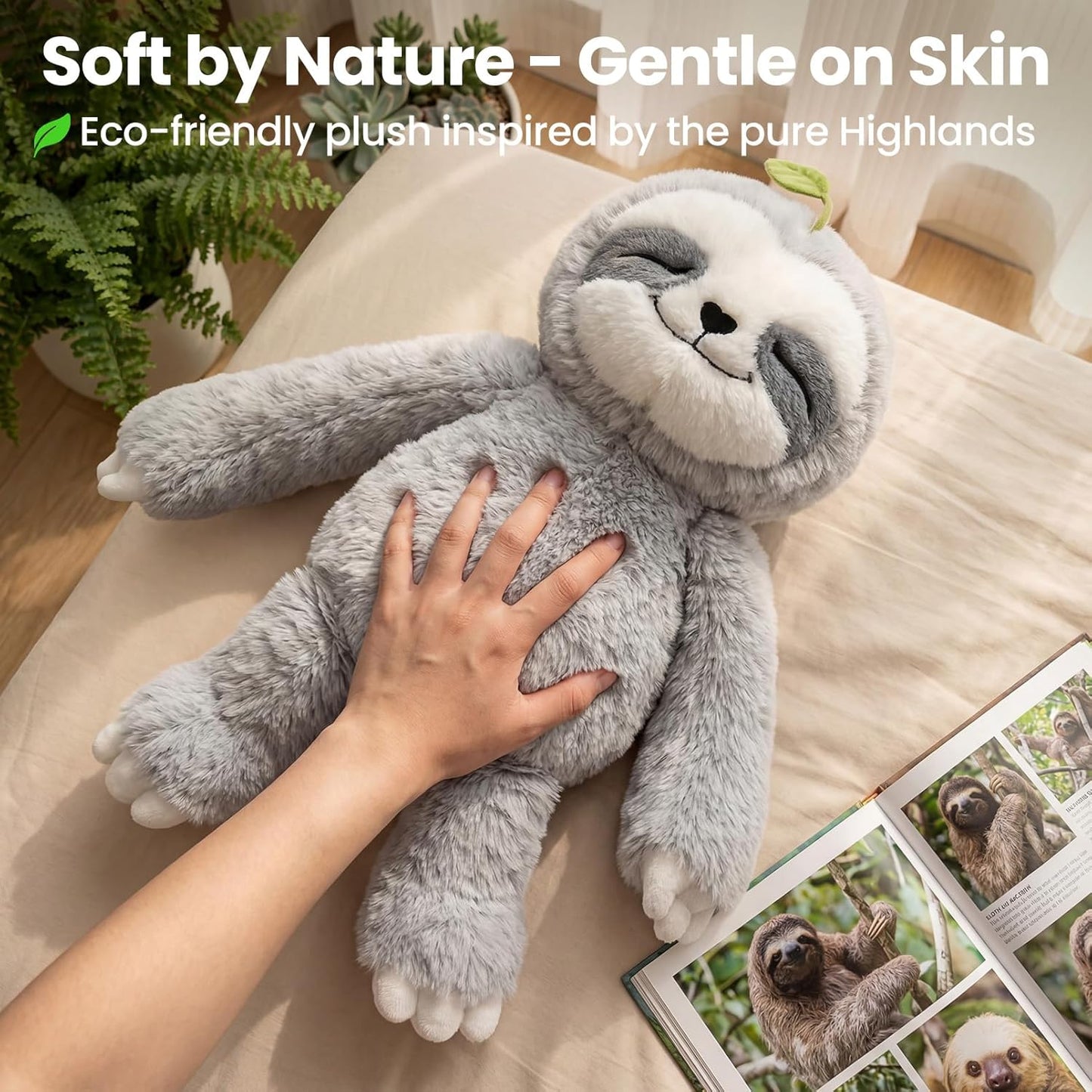 Mewaii 4 Lbs Weighted Stuffed Animals with Heating Pad- Heavy Belly & Limbs, 20" Sloth Heated Plush for a Realistic Hug, Super Soft Fluffy Plush Toy for Kids