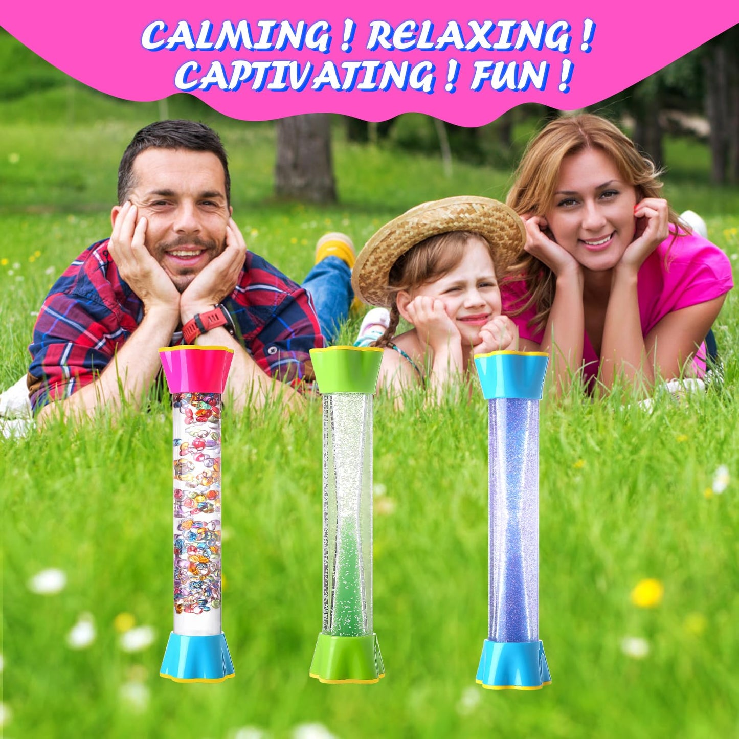 Sensory Fidget Tubes - Calming Toys for Kids & Adults- Sensory Tube with Glitter Bottle, Gravity Spinner, Bubble Drop Spiral - Fidget Toys for Classroom, Desk Decor, Office ( 2 Pack )