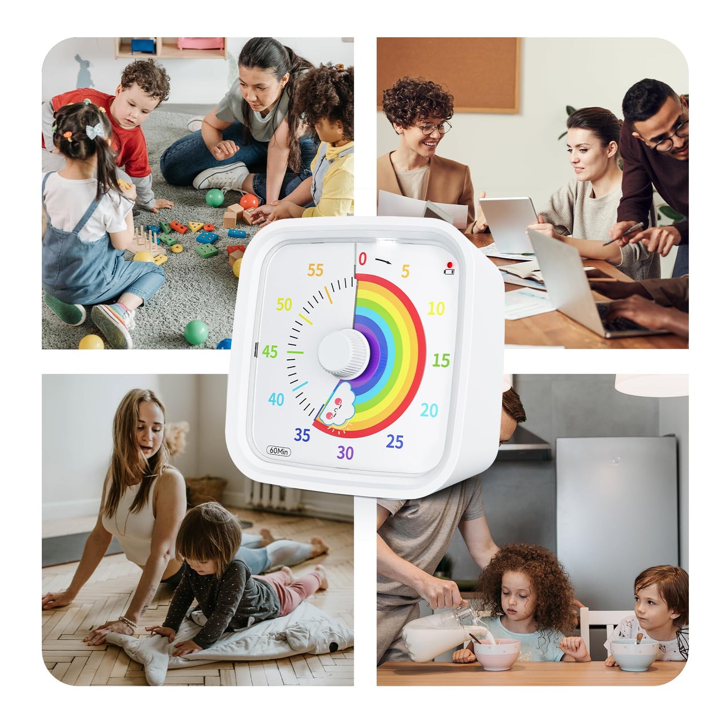 Yunbaoit Visual Timer with Protective Case, Rainbow Disk 60 Minute Countdown Timer for Kids and Adults, Silent Time Management Tool(Blue Rainbow)