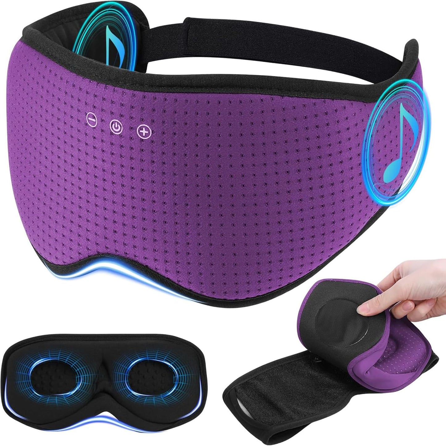Bamboo Cotton Large Sleep Mask with Bluetooth Wireless Headphones - Blackout Eye Mask for Sleeping 3D Contoured Sleep Eye Cover Headband Ear Plugs Low Noise Hook for Men Women Better Experience (Grey)