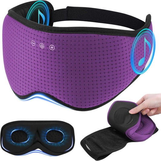 Bamboo Cotton Large Sleep Mask with Bluetooth Wireless Headphones - Blackout Eye Mask for Sleeping 3D Contoured Sleep Eye Cover Headband Ear Plugs Low Noise Hook for Men Women Better Experience (Grey)