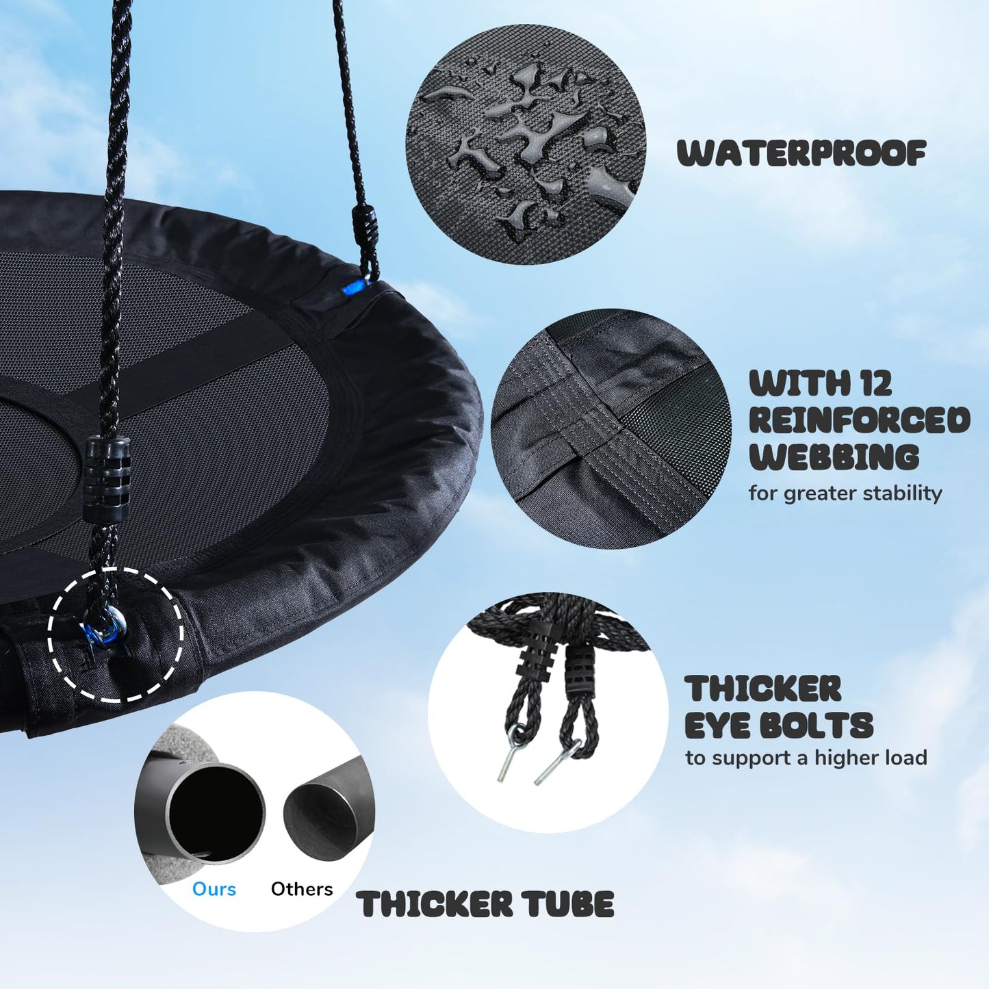 Trekassy 700lb 40 Inch Saucer Tree Swing for Kids Adults Outdoor 900D Oxford Waterproof with 2pcs Tree Hanging Straps, Steel Frame and Adjustable Ropes Blue