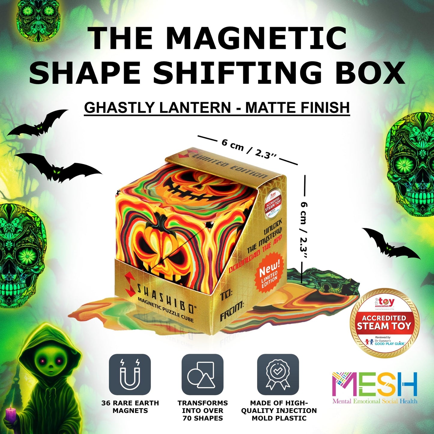 Shashibo Sensory Fidget Toy for Adults & Kids, Stress Relief Fidget Toy for Adults, Teens & Kids, Cool Fidget Toys for Desk, Classroom Must Have, Sensory Shape Shifting Cube, 100+ Possible Shapes