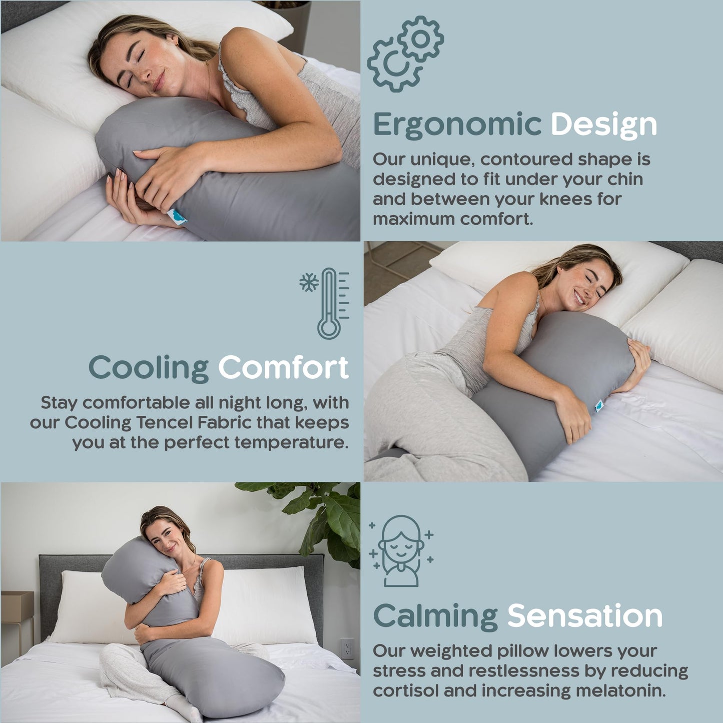 SleepCloud Weighted Body Pillow 6.5lbs - Weighted Pillow for Deeper Sleep (41" x 10") - Cooling Body Pillows for Adults, Full Body Pillow for Sleeping, Side Sleeper Body Pillow with Cover
