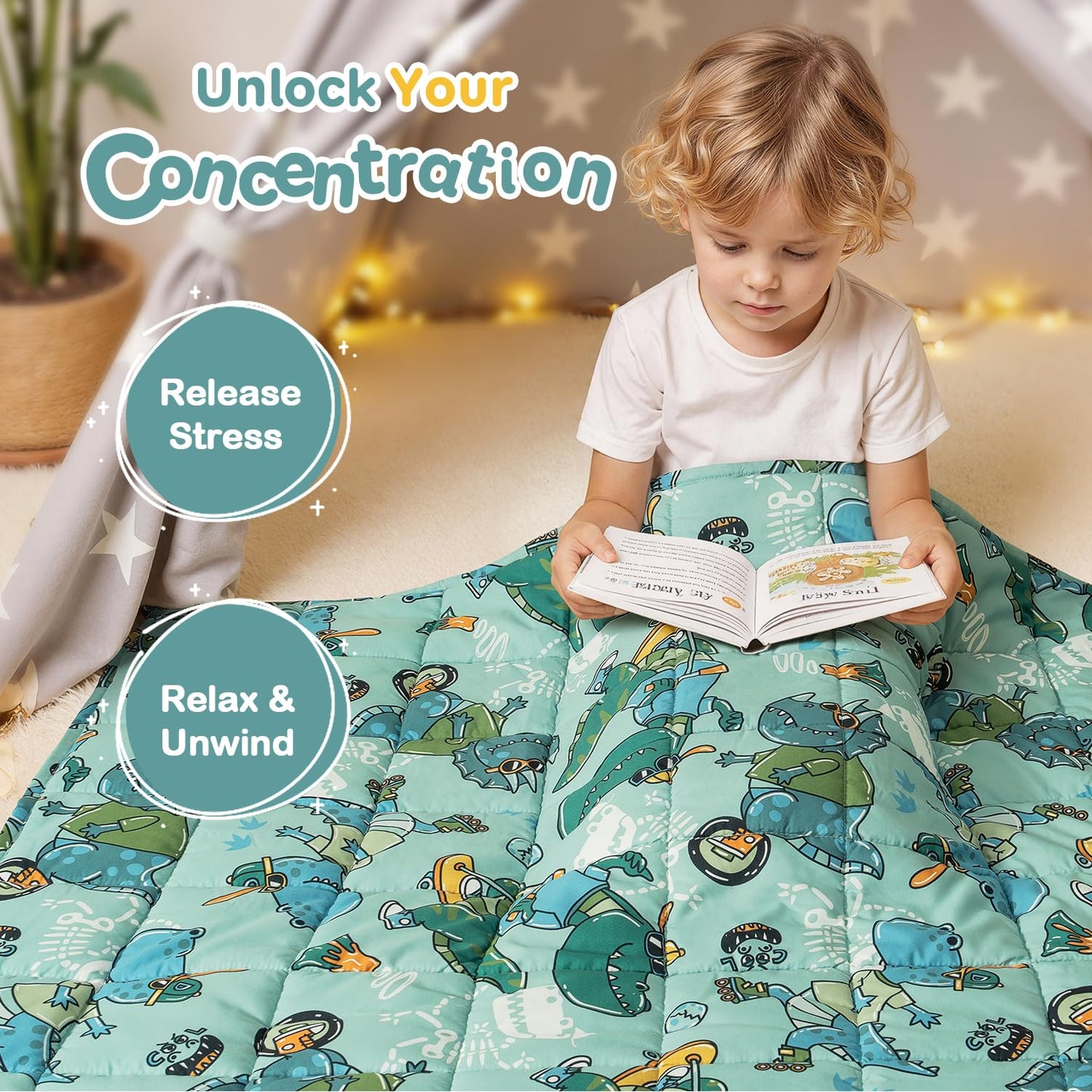 Kivik Weighted Blanket 3lbs, Blue Dinosaur Weighted Blankets, Cute Small Weighted Blankets 3 Pounds, Washable Soft Heavy Blanket Throw for All-Season, 36x48 Inches Blue