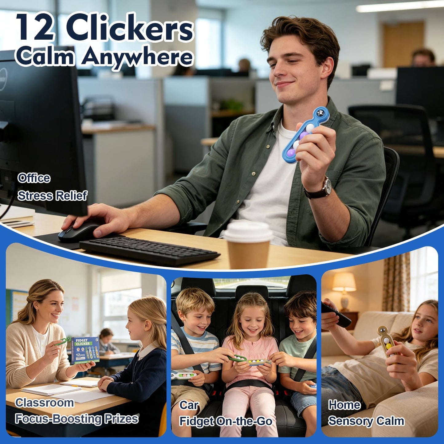 Fidget Toys Adults Stress Relief: 4 Pack Quiet Desk Fidget Clicker for ADHD Focus & Stress Relief, Sensory Desk Toy for Office, Meetings, Work, Travel
