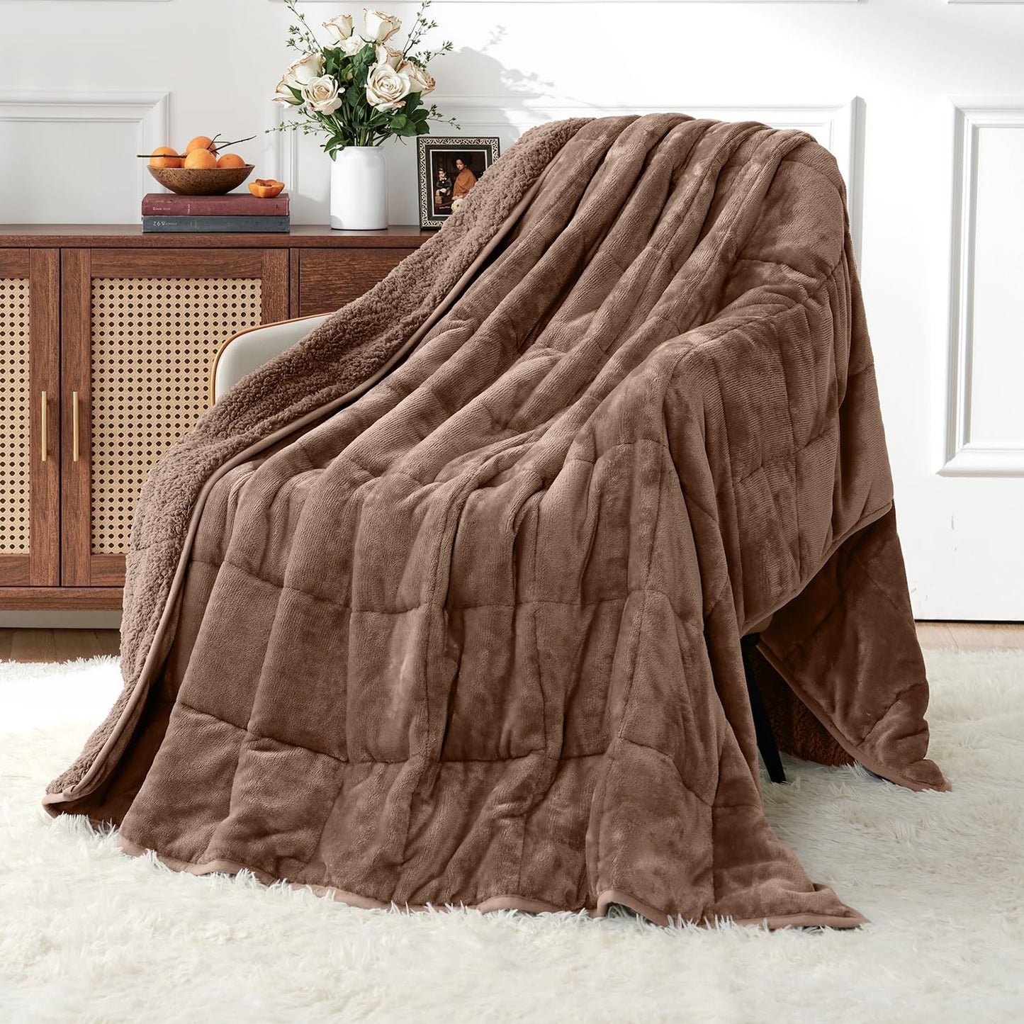 Uttermara Weighted Blankets for Adults Queen Size, 15lbs 60x80 inches Blanket with Soft Warm Plush Sherpa Fleece, Washable Thick Heavy Throw for Sleeping and Calming, Grey
