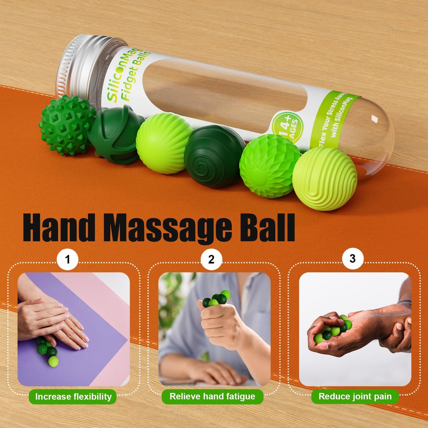 Silicone Magnetic Balls, Fidget Toys, 6-Pack Stress Relief Toys for Adults, Teens, Sensory Toy for Fingers Hands, Quiet Office Desk Toys with Textures, Magnet Fidget Fun Gift (Purple)
