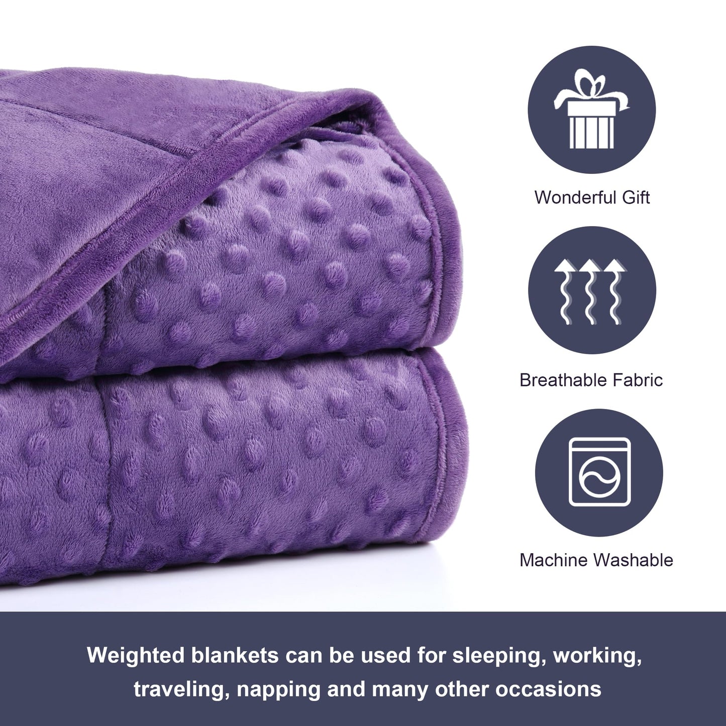 Alomidds Weighted Blanket, Luxury Velvet Weighted Blankets for Kids,Warm and Breathable Soft and Comfort Minky, Cute Heavy Blanket with Premium Glass Beads (41"x60" 7LBS, Purple)