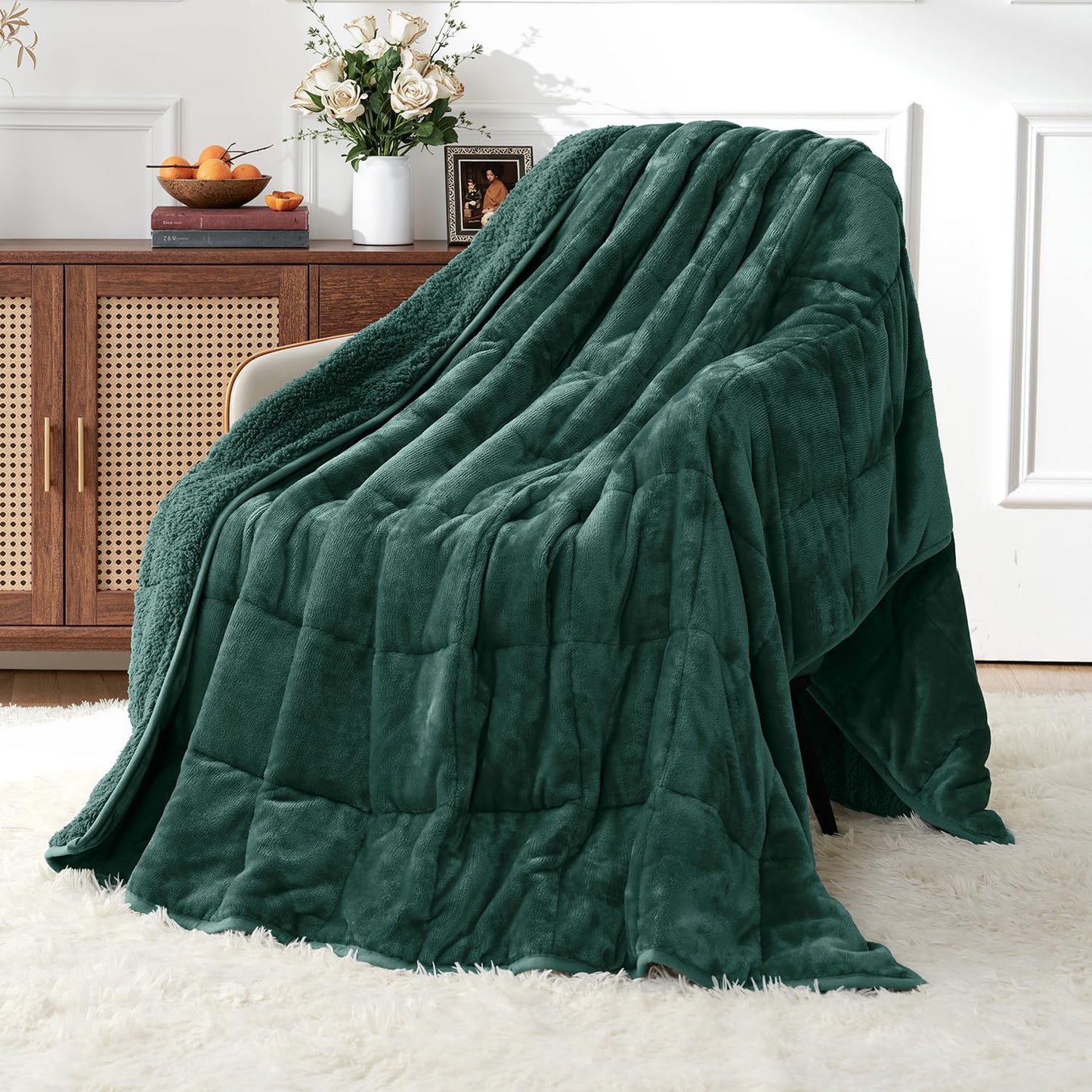 Uttermara Weighted Blankets for Adults Queen Size, 15lbs 60x80 inches Blanket with Soft Warm Plush Sherpa Fleece, Washable Thick Heavy Throw for Sleeping and Calming, Grey
