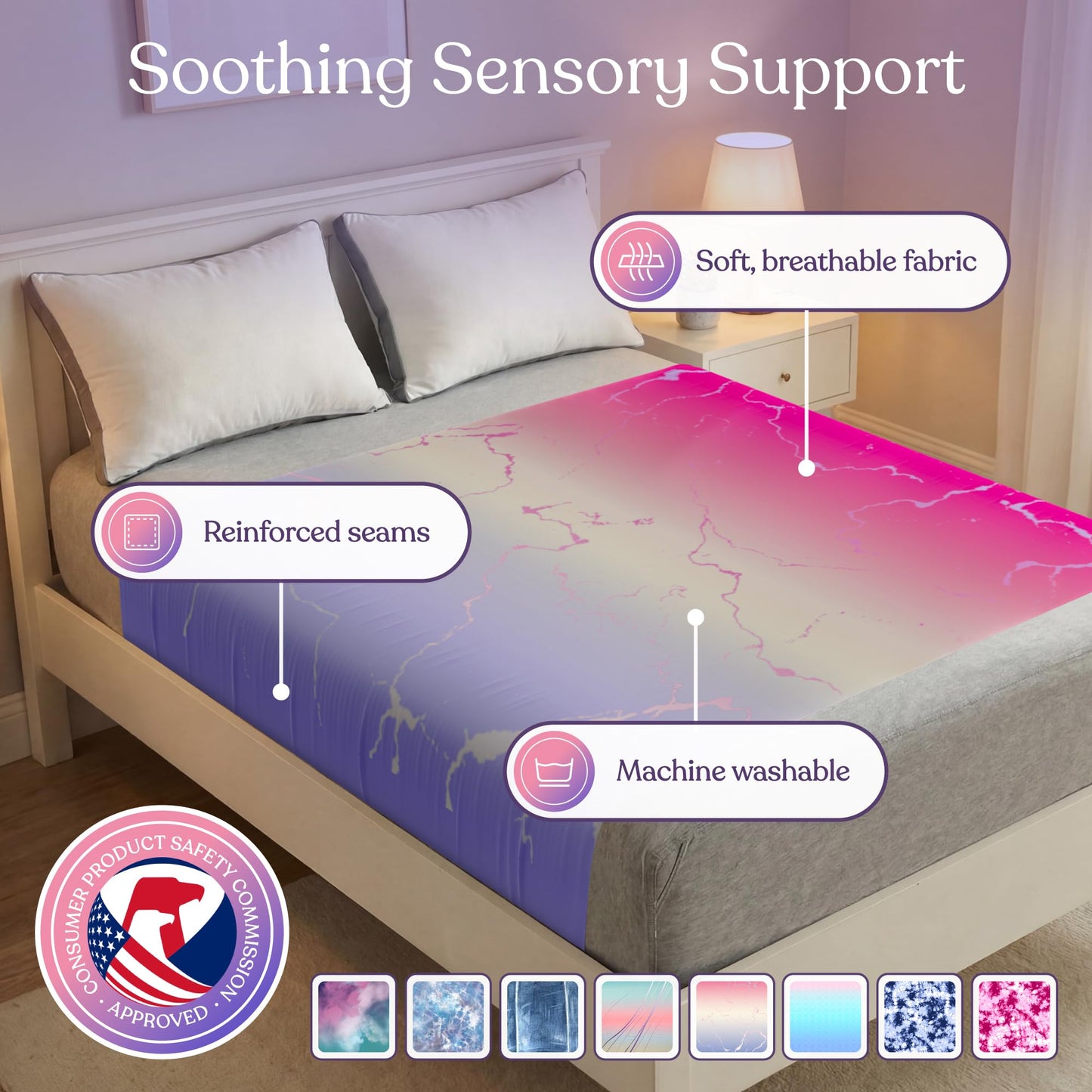 Deep Pressure Sensory Bed Sheet – Twin Sensory Compression Sheet Breathable Sleep Pod Blanket for Better Sleep Support – Calming Compression Blankets for Kids and Adults Blue Petal