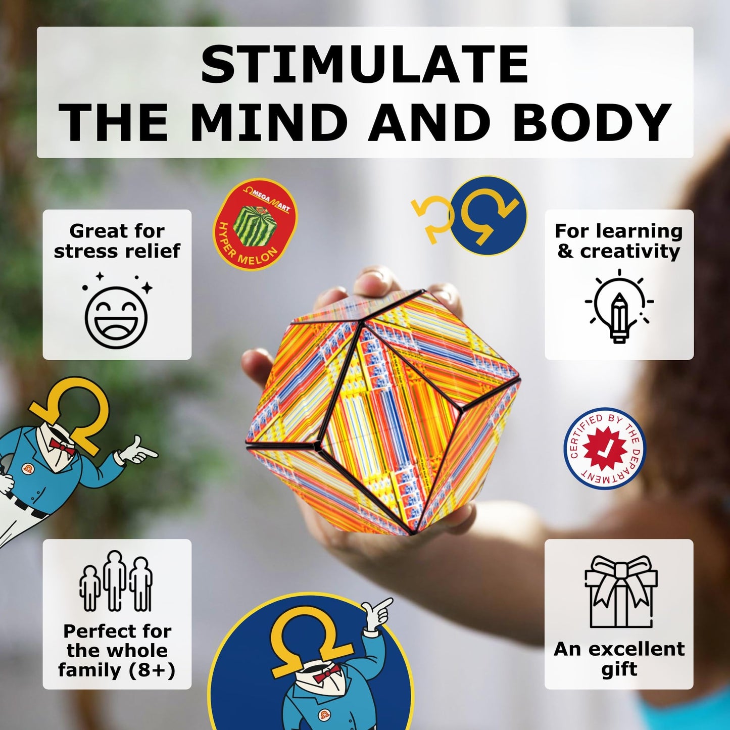 Shashibo Sensory Fidget Toy for Adults & Kids, Stress Relief Fidget Toy for Adults, Teens & Kids, Cool Fidget Toys for Desk, Classroom Must Have, Sensory Shape Shifting Cube, 100+ Possible Shapes