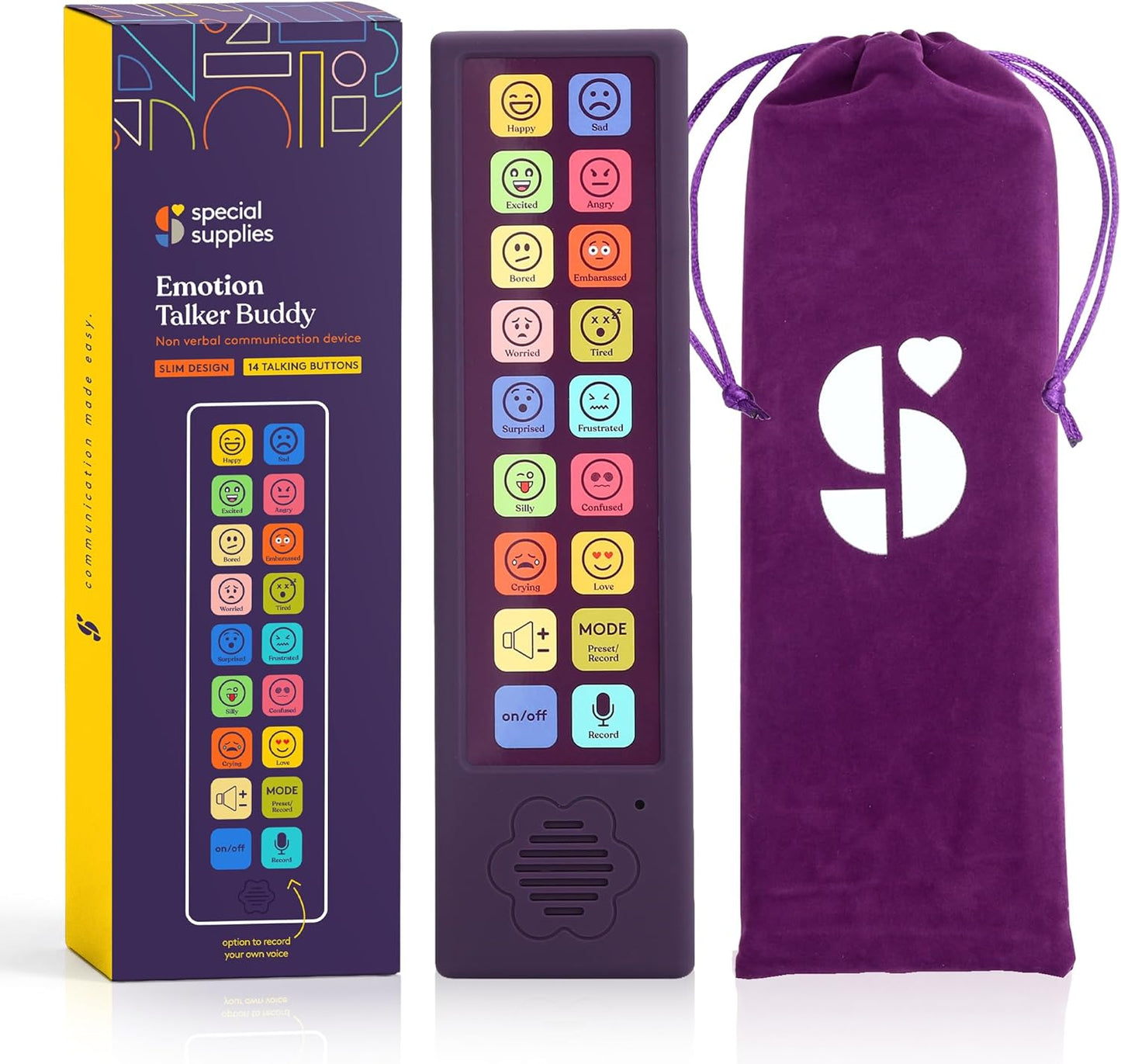 Special Supplies AAC Communication Device for Speech Therapy, Talker Buddy Communication Device for Non Verbal Kids & Adults, Talking Aids for Home or School + Travel Bag (Talker Buddy Emotion)