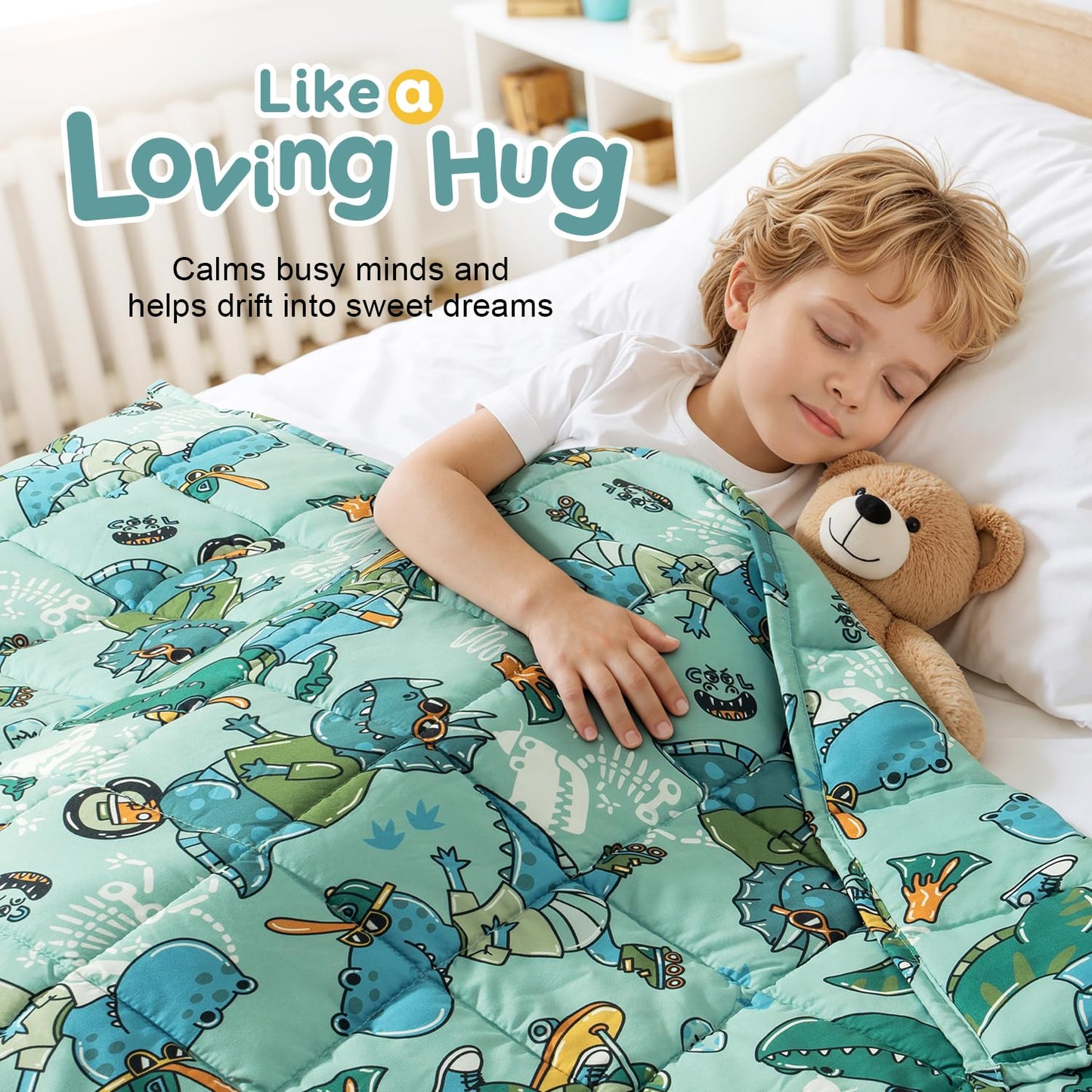 Kivik Weighted Blanket 3lbs, Blue Dinosaur Weighted Blankets, Cute Small Weighted Blankets 3 Pounds, Washable Soft Heavy Blanket Throw for All-Season, 36x48 Inches Blue