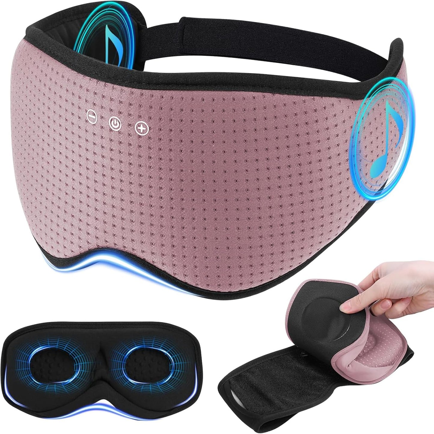 Bamboo Cotton Large Sleep Mask with Bluetooth Wireless Headphones - Blackout Eye Mask for Sleeping 3D Contoured Sleep Eye Cover Headband Ear Plugs Low Noise Hook for Men Women Better Experience (Grey)