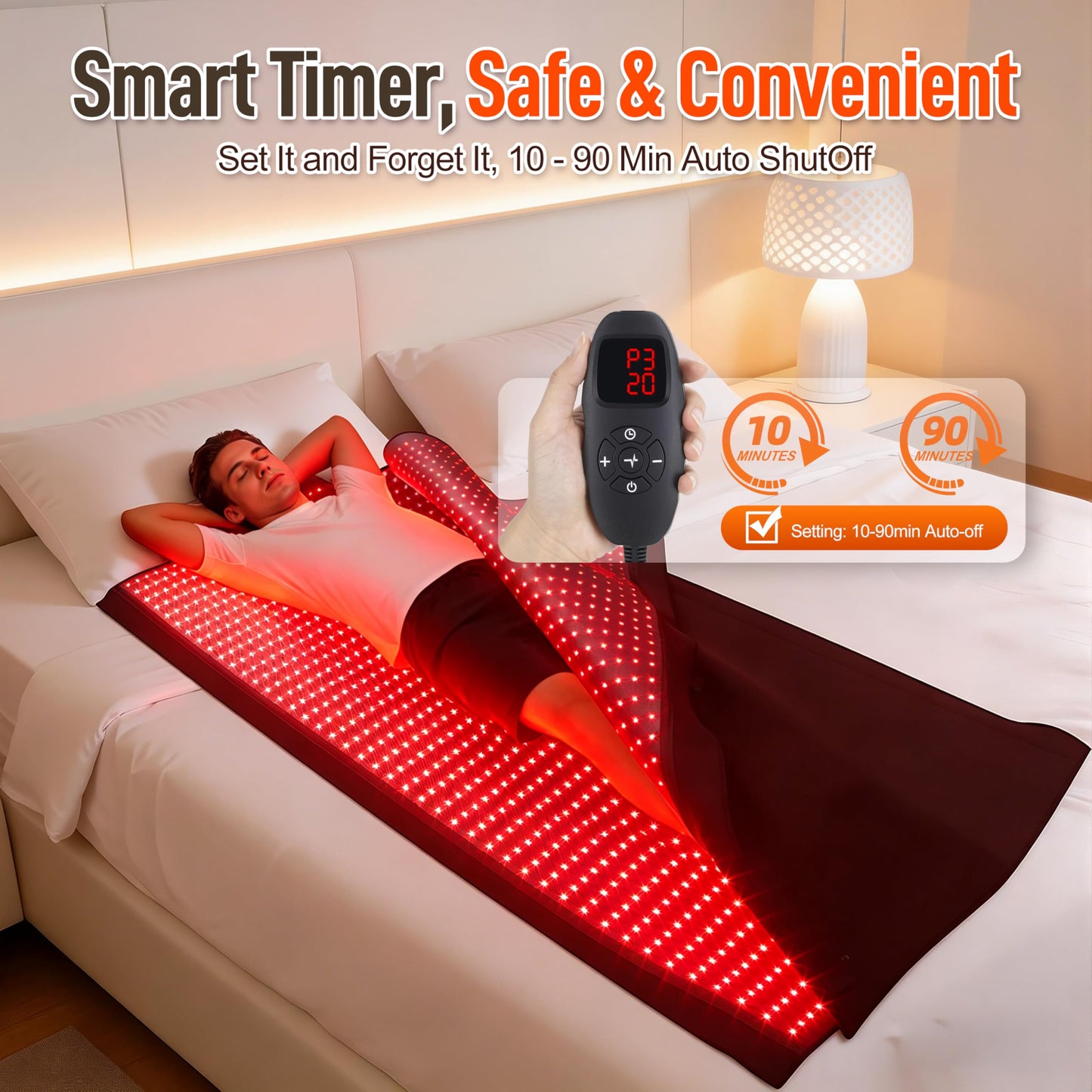 Red Light Therapy Mat for Full Body, 74.6"x33.3" Large Sleeping Bag Blanket, Infrared Light Pad, Soft Leather, Adjustable Timer, Ideal Home Gift for Men & Women Athletes, Seniors, Office Workers